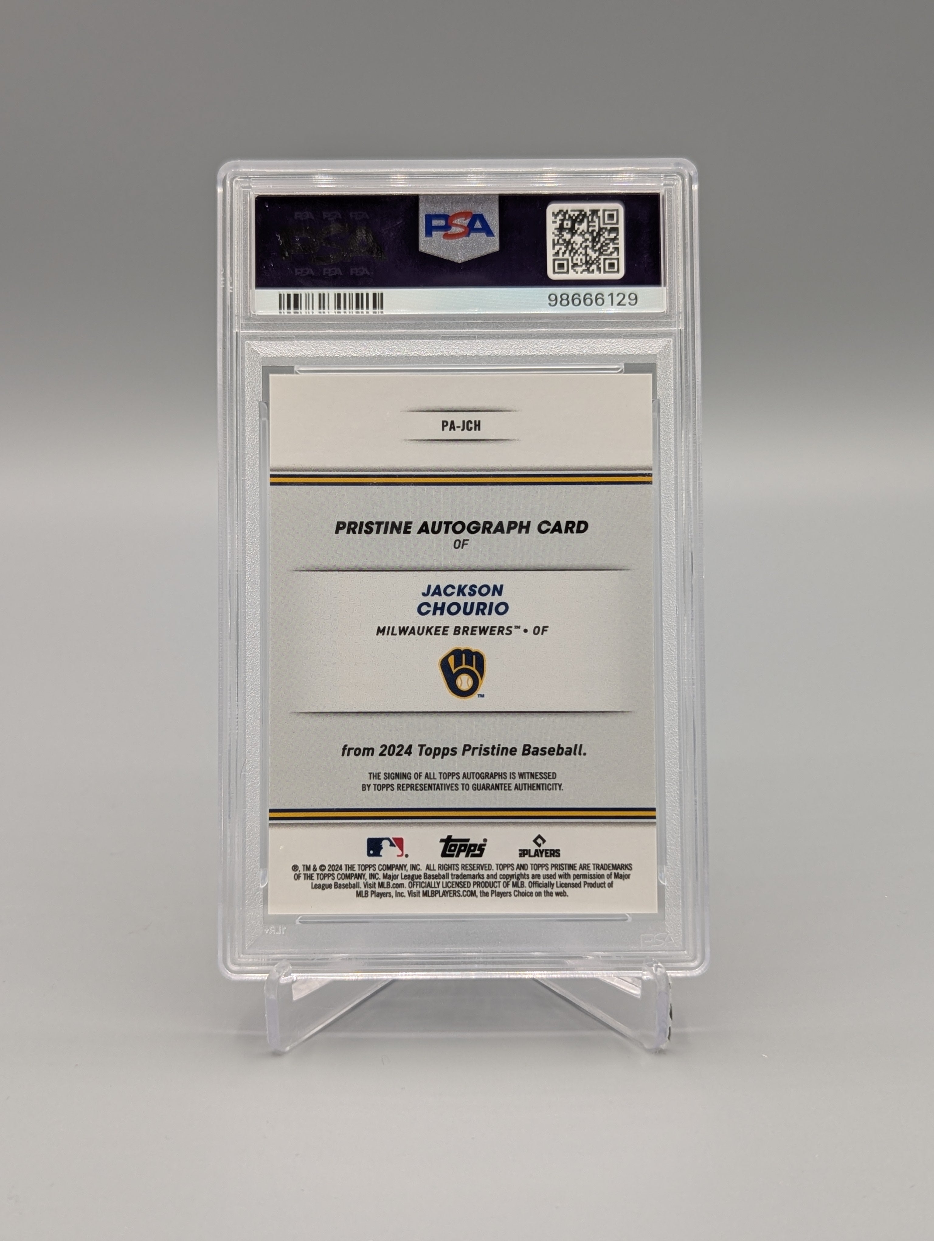 2024 Topps Pristine #PAJCH Jackson Chourio RC Auto PSA 9 Brewers