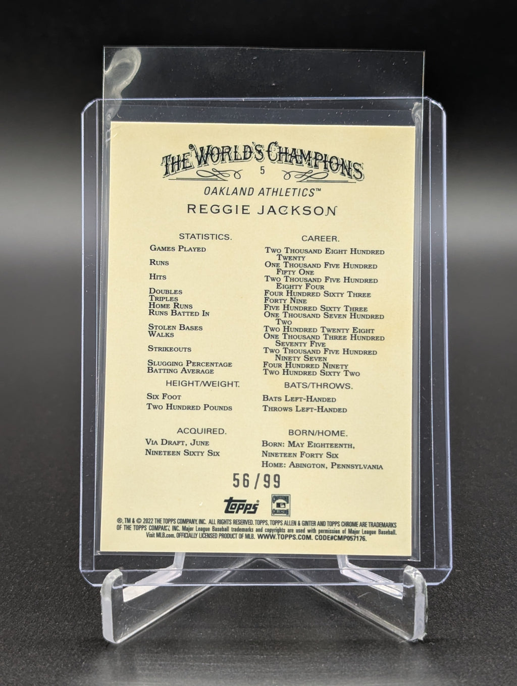 2022 Topps Allen & Ginter Chrome Green /99 #5 Reggie Jackson A's