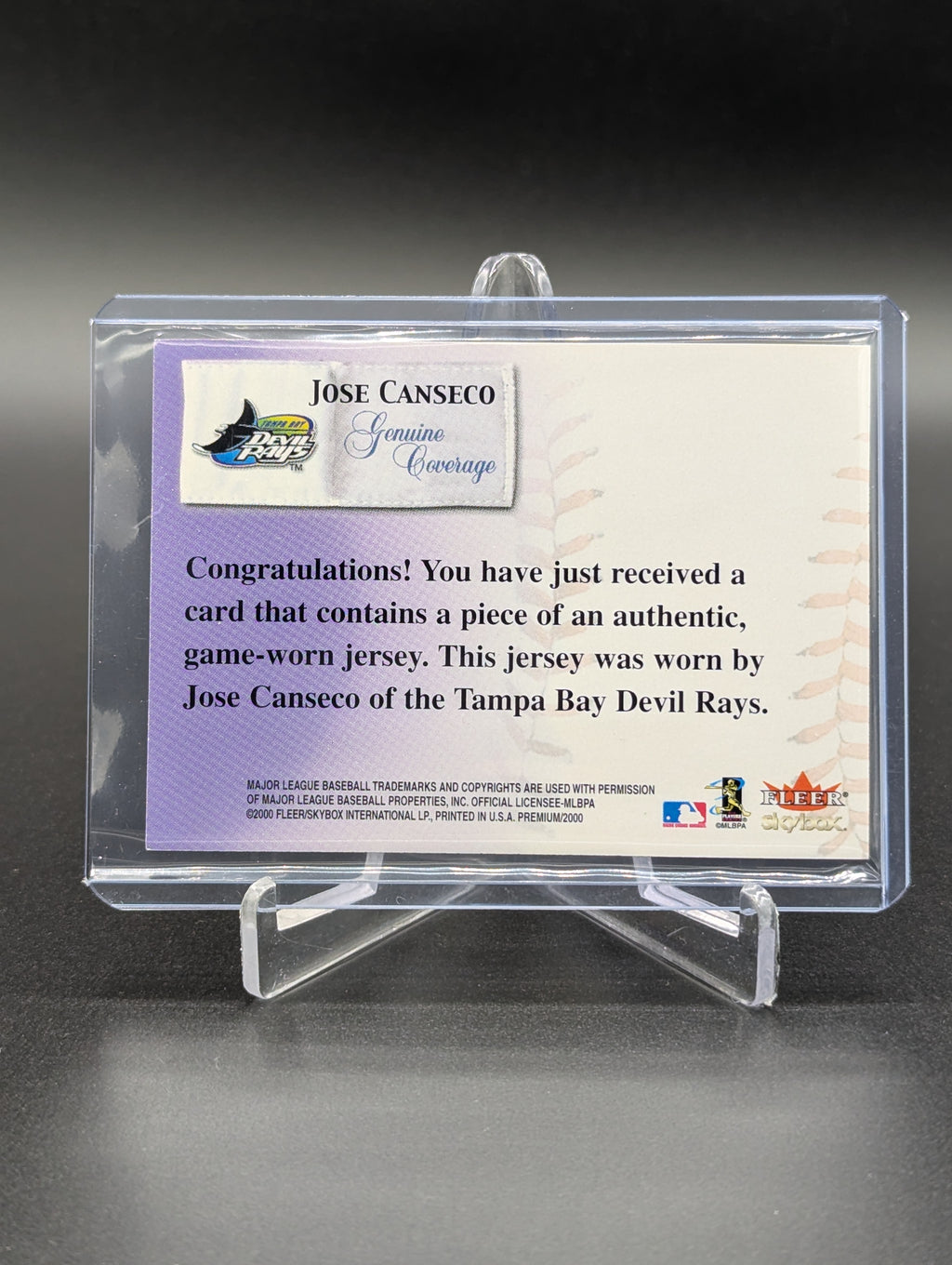 2000 Skybox Genuine Coverage Game Used Jose Canseco Rays