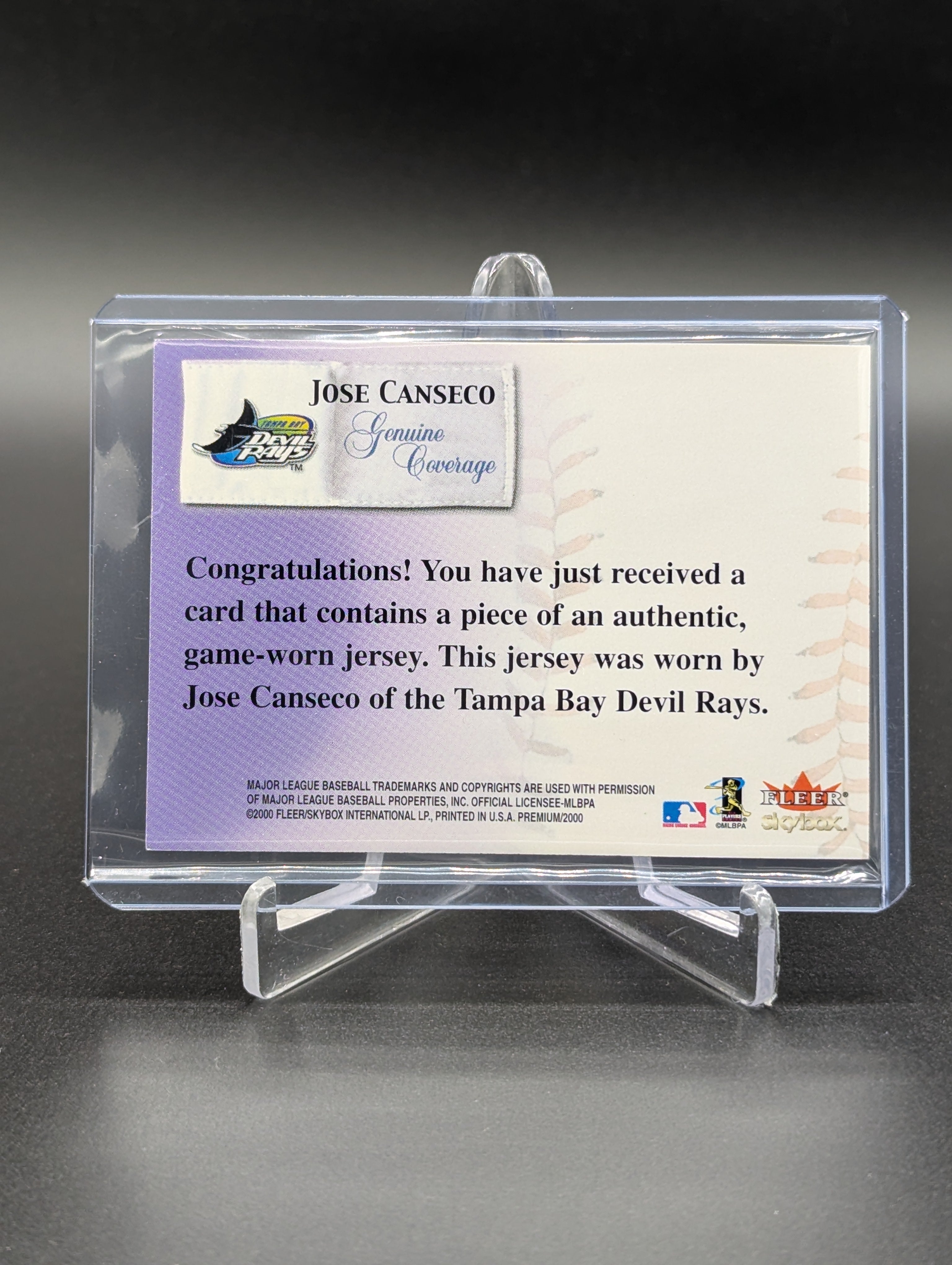 2000 Skybox Genuine Coverage Game Used Jose Canseco Rays
