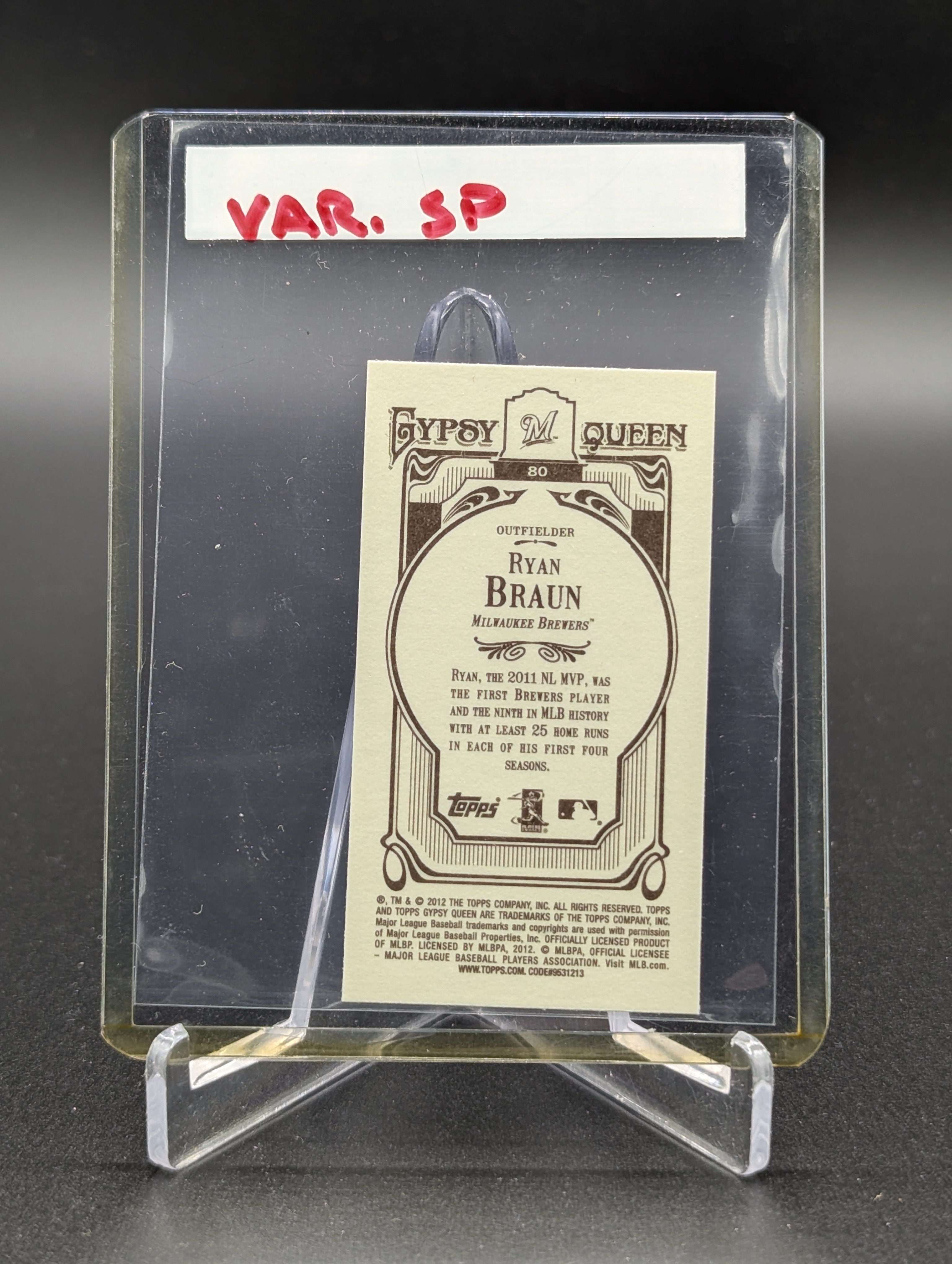 2012 Topps Gypsy Queen Mini Image Variation #80 Ryan Braun Brewers