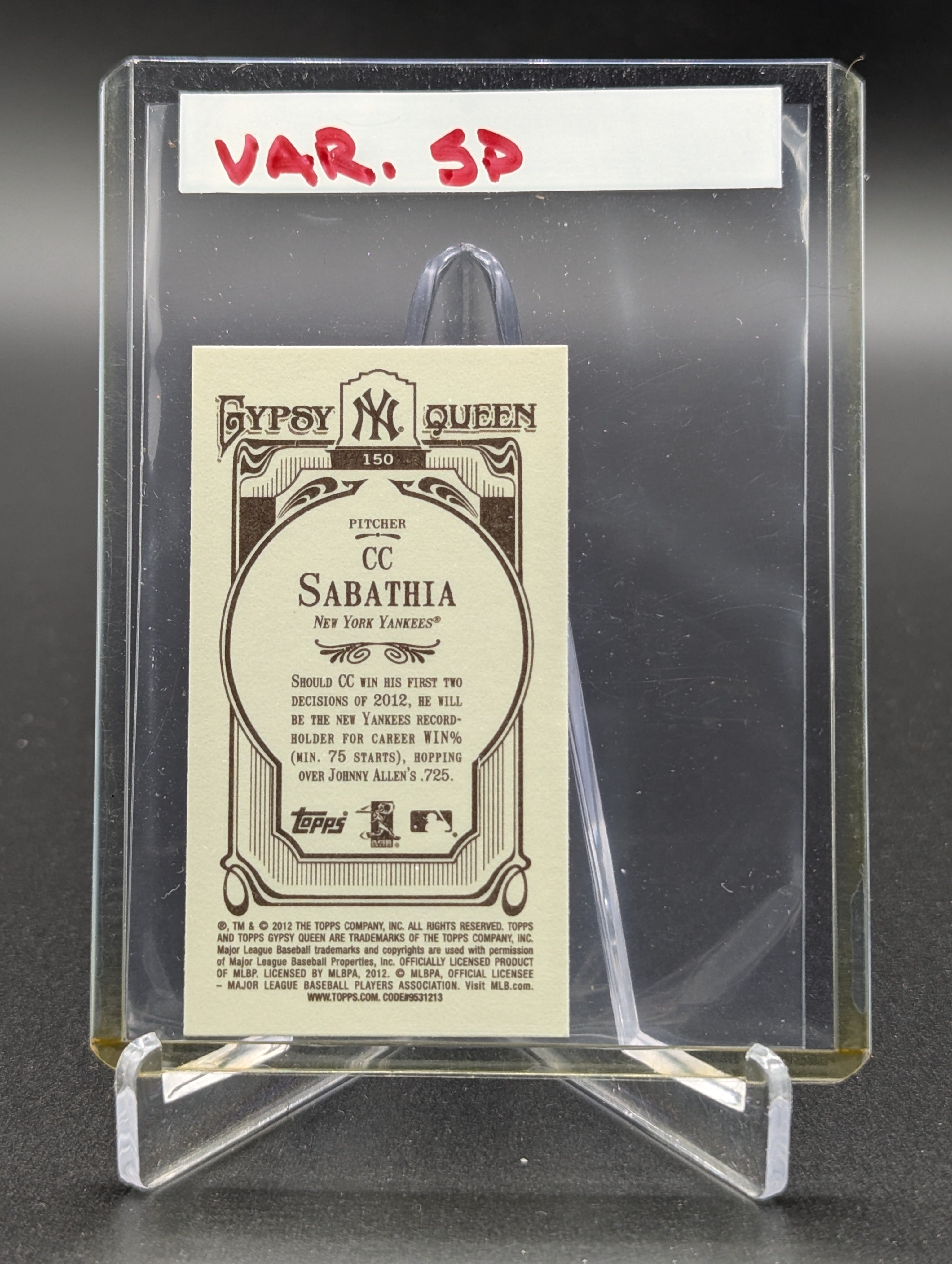 2012 Topps Gypsy Queen Mini Image Variation #150 CC Sabathia Yankees