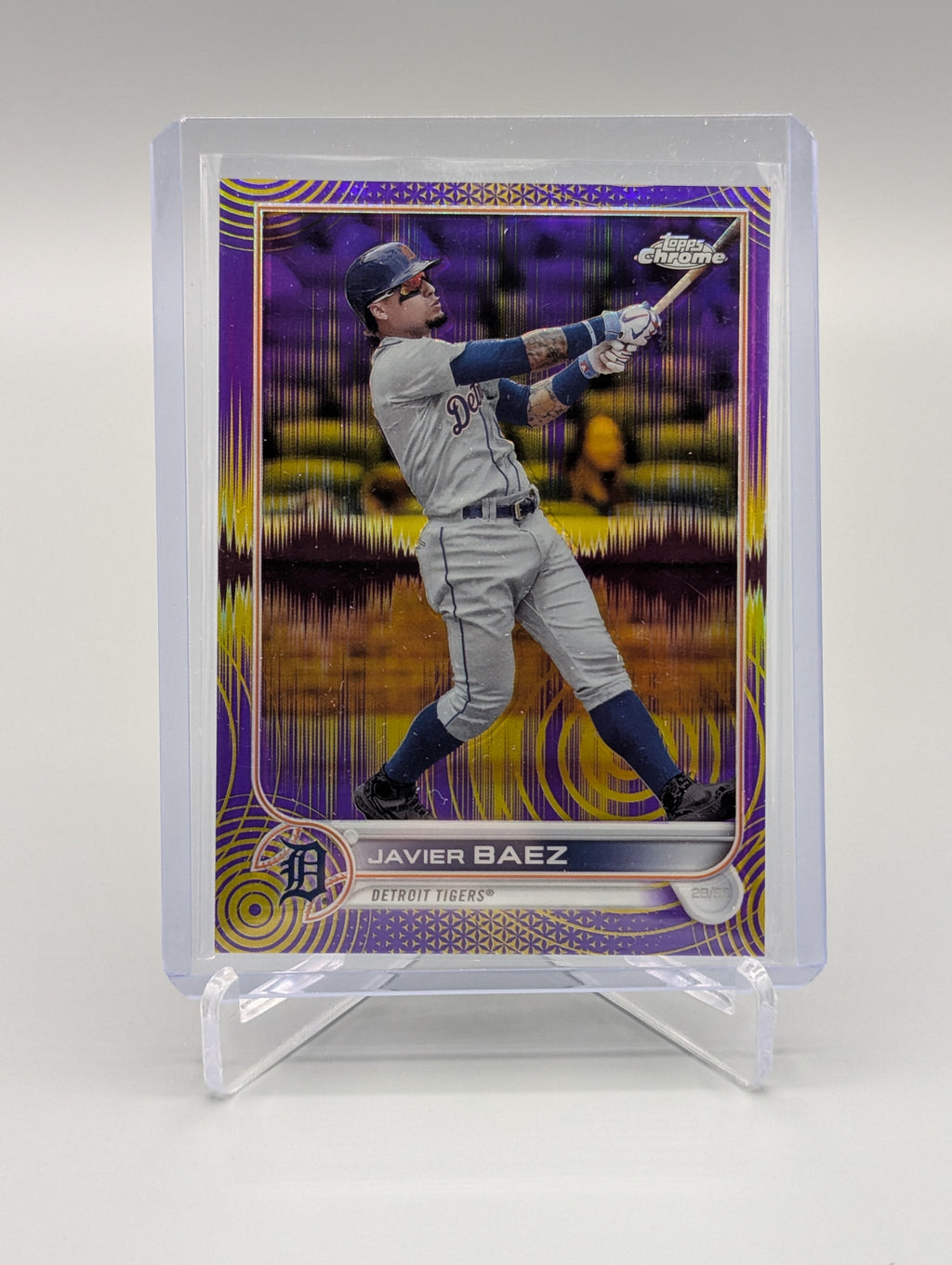 2022 Topps Chrome Sonic Purple Yellow #147 Javier Baez #/299 Tigers