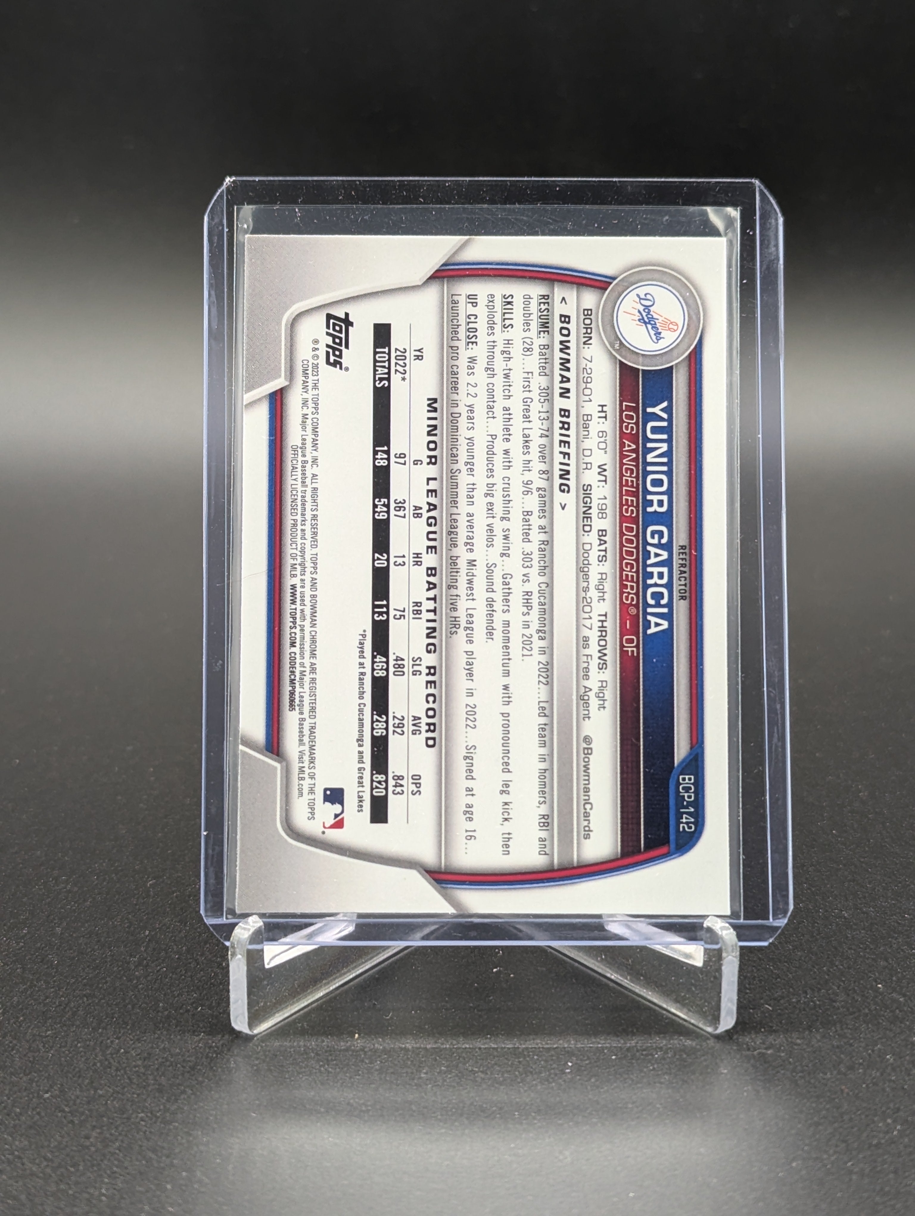 2023 Bowman Chrome Lunar Glow #BCP-142 Yunior Garcia