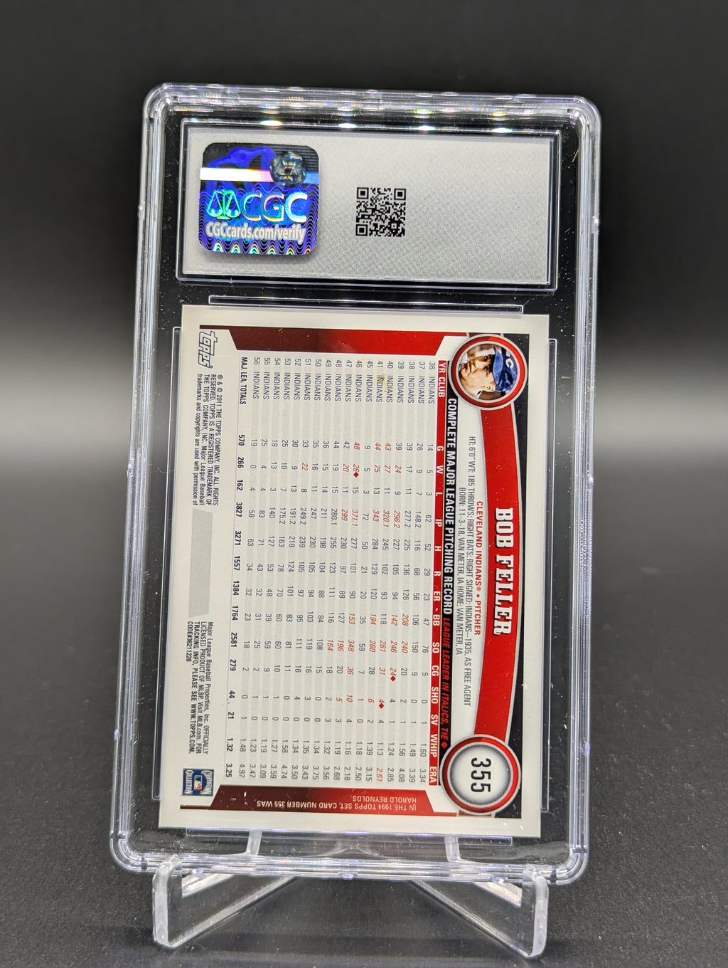 2011 Topps Diamond Anniversary Cognac Variation #355 Bob Feller Indians CGC