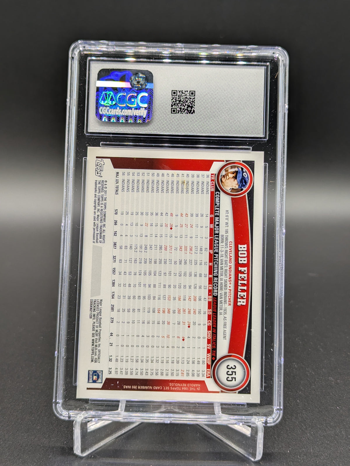 2011 Topps Diamond Anniversary Cognac Variation #355 Bob Feller Indians CGC