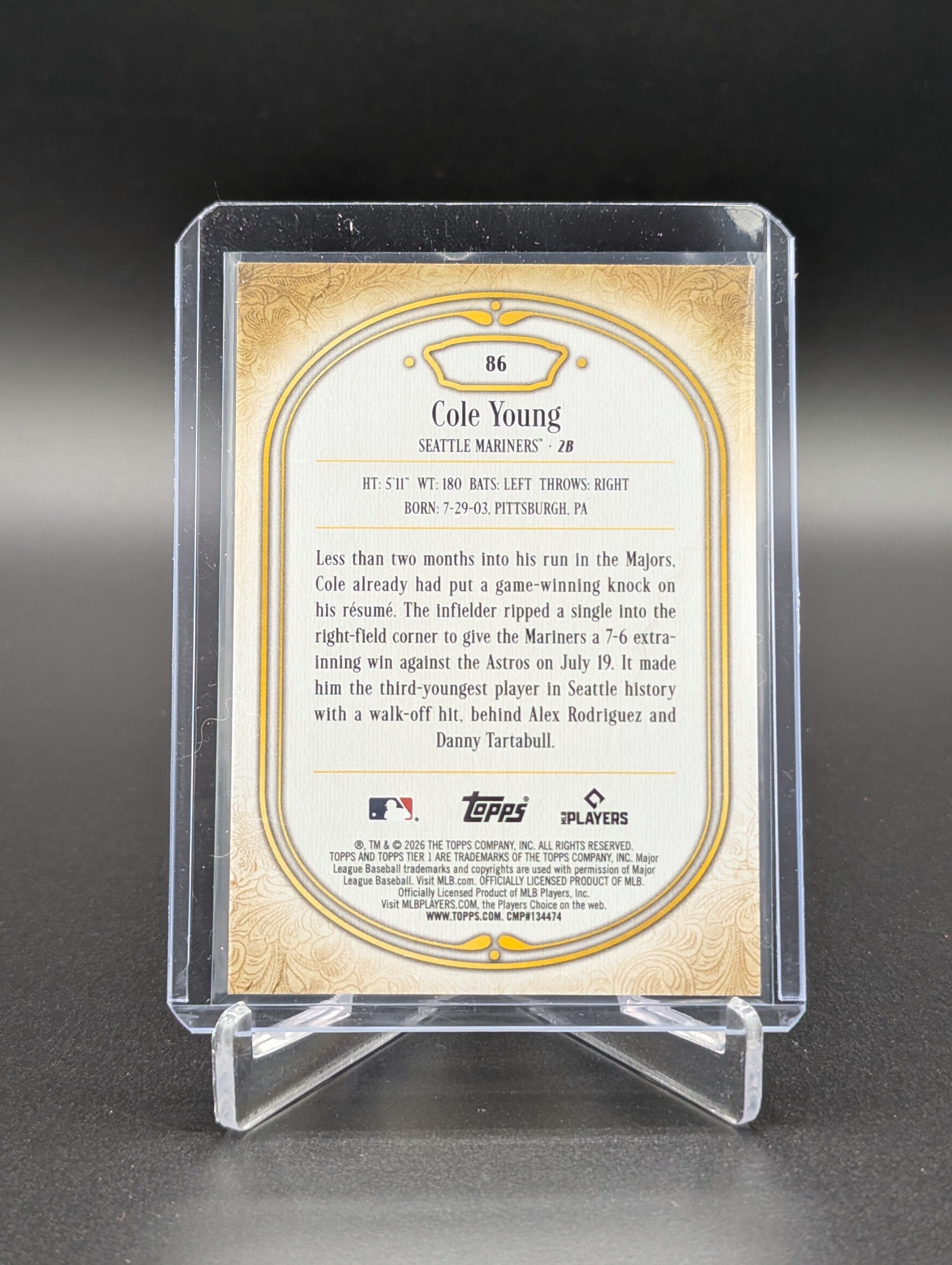 2026 Topps Tier One #86 Cole Young RC Mariners