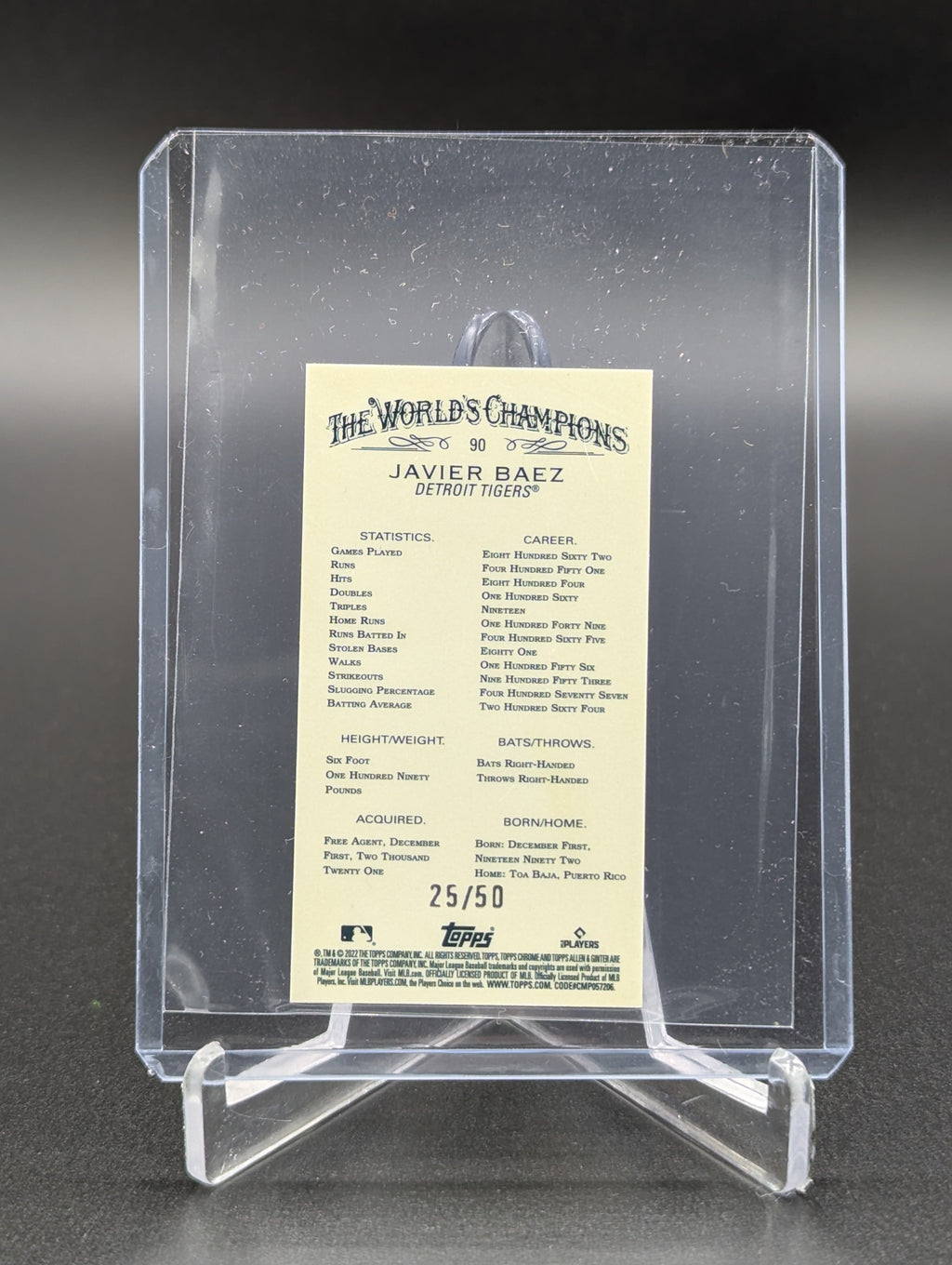2022 Topps Allen & Ginter Chrome Mini Gold /50 #90 Javier Baez Tigers