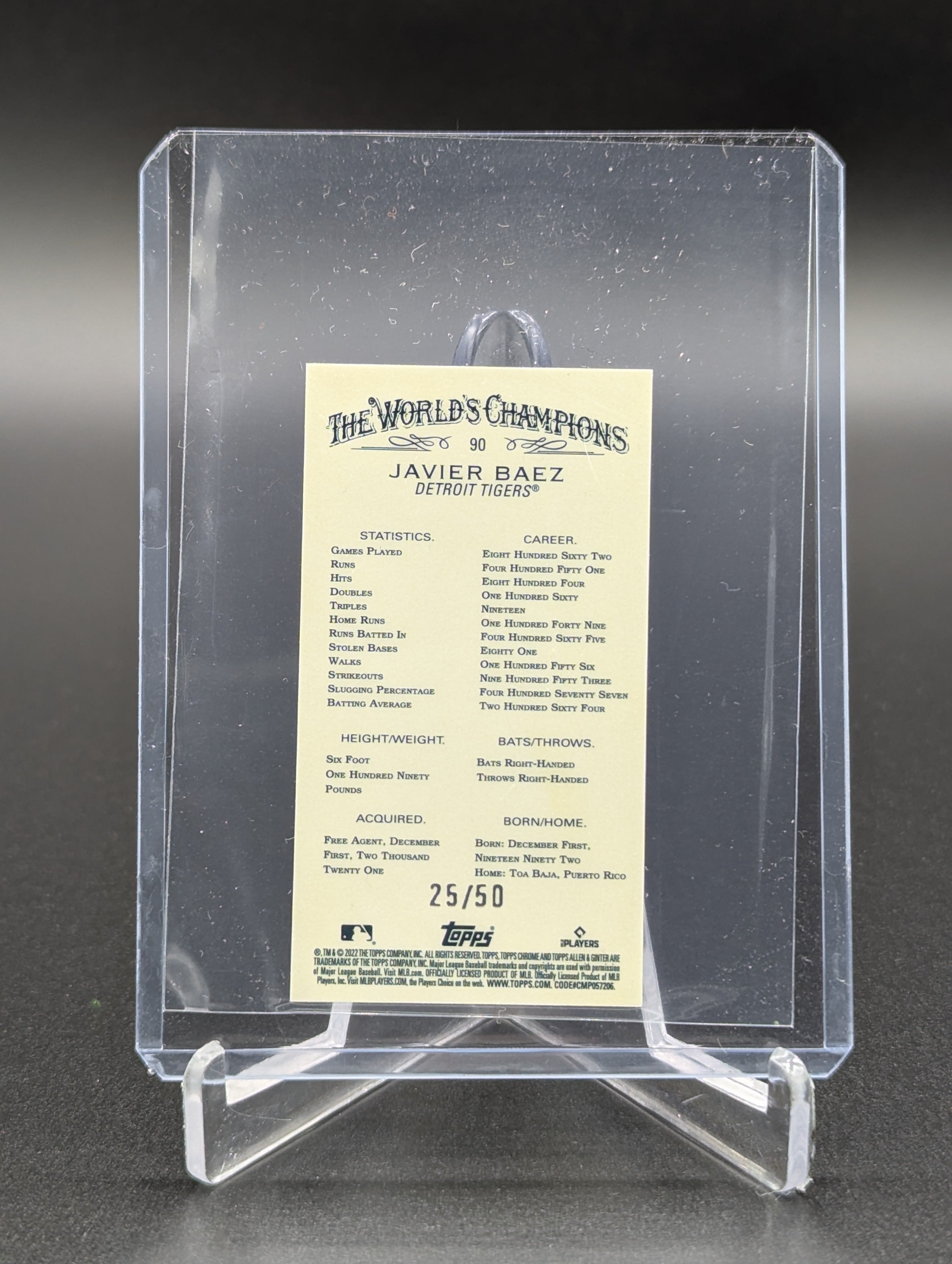 2022 Topps Allen & Ginter Chrome Mini Gold /50 #90 Javier Baez Tigers