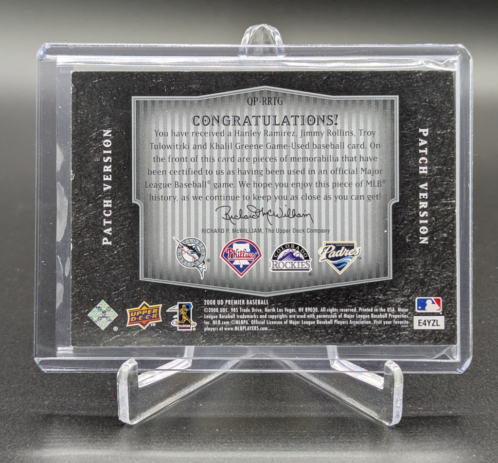 2008 UD Premier Premier Foursome /20 #QP-RRTG Ramirez Rollins Tulowitzki Greene