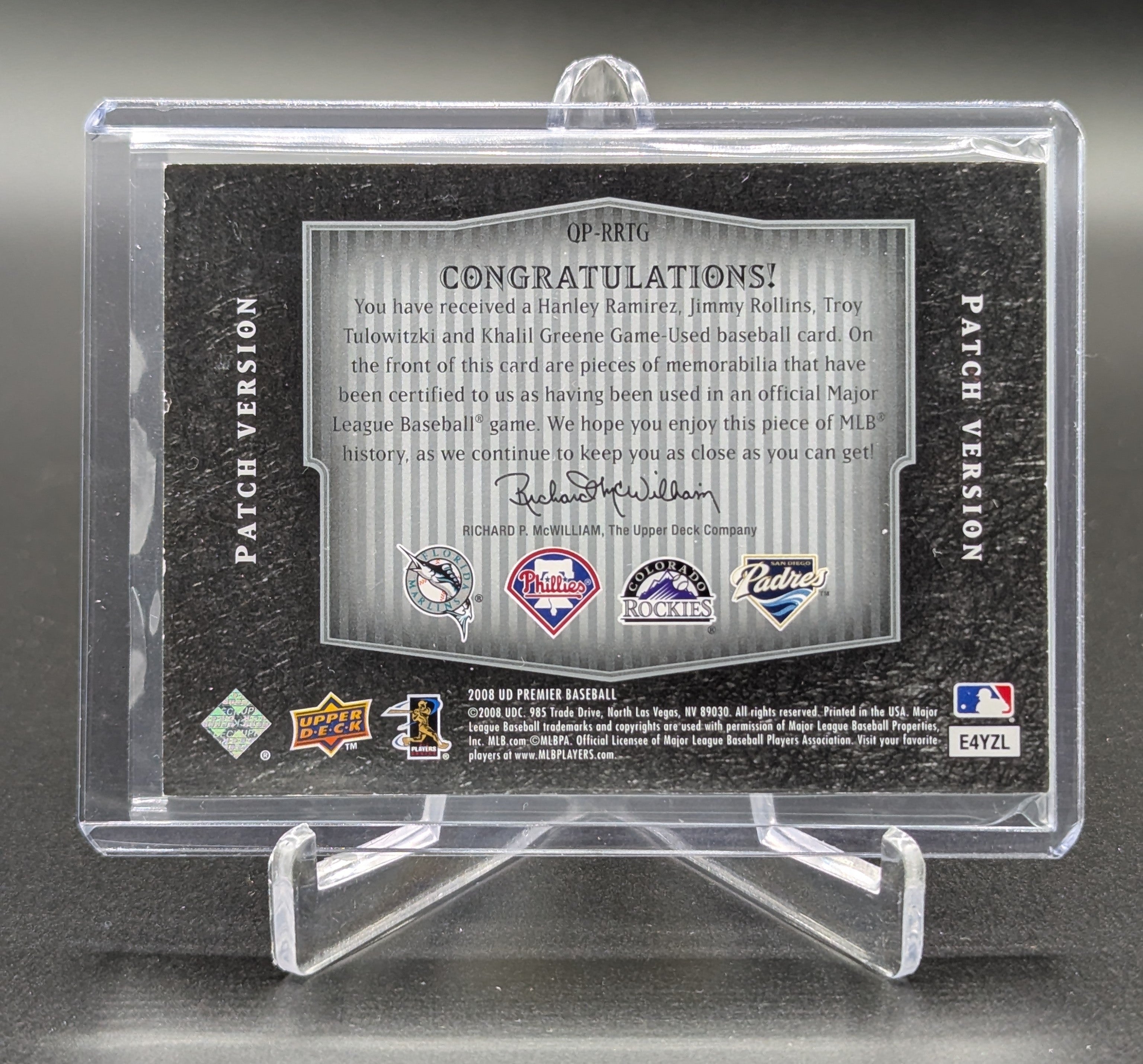2008 UD Premier Premier Foursome /20 #QP-RRTG Ramirez Rollins Tulowitzki Greene