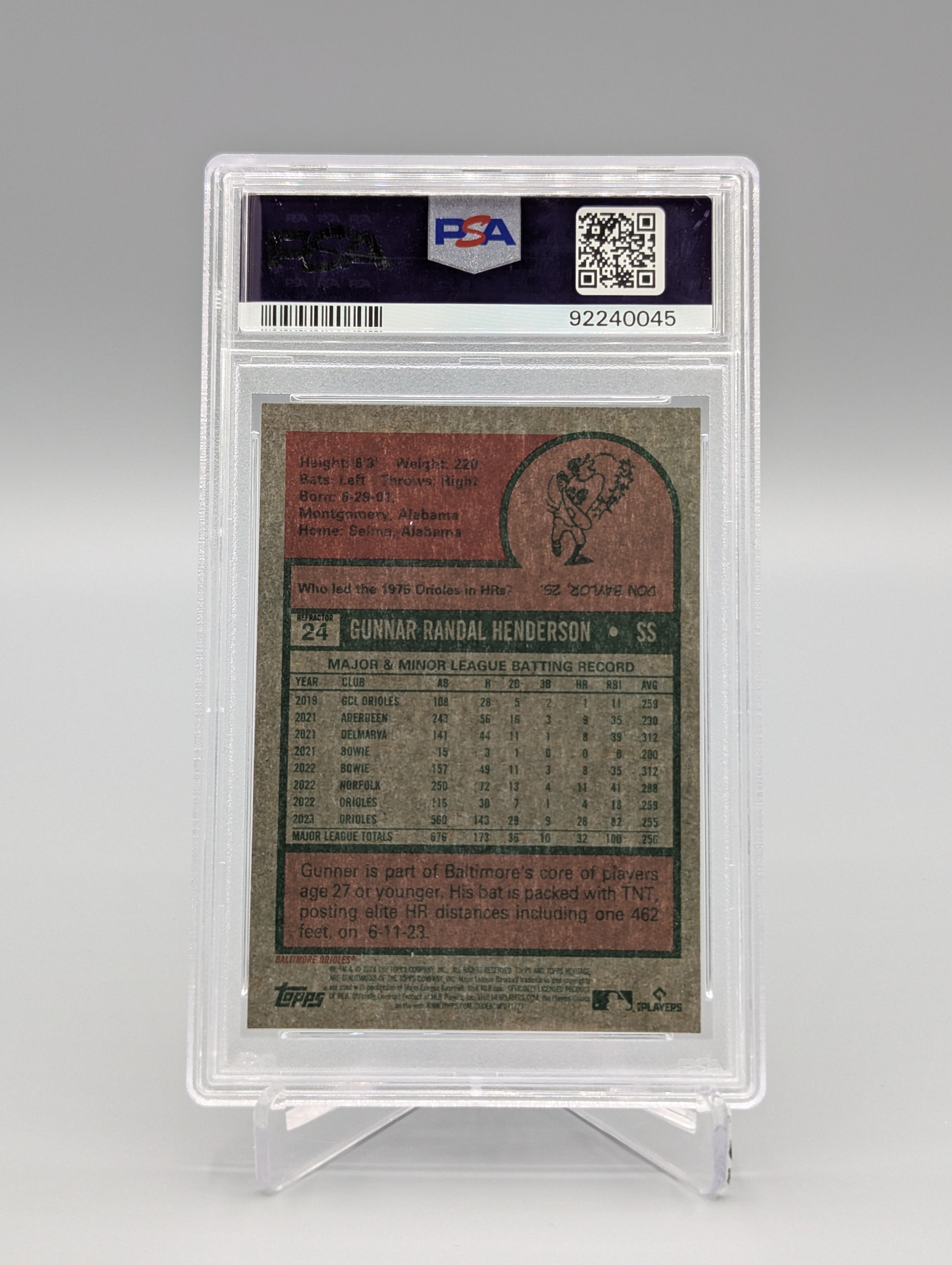 2024 Topps Heritage Chrome #24 Gunnar Henderson #/575 PSA 10 Orioles