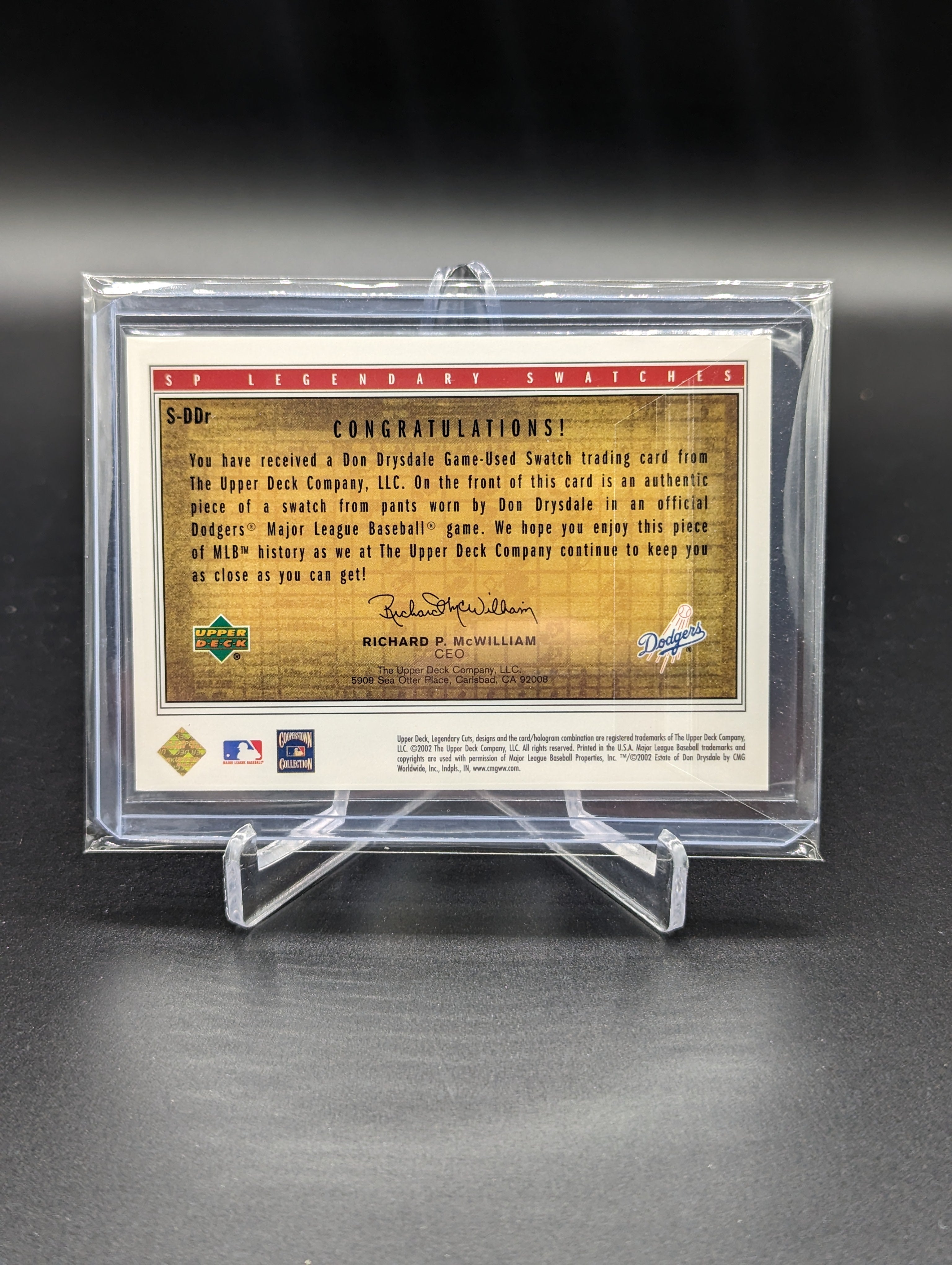 2002 SP Legendary #S-DDr Don Drysdale Game Used Relic Dodgers