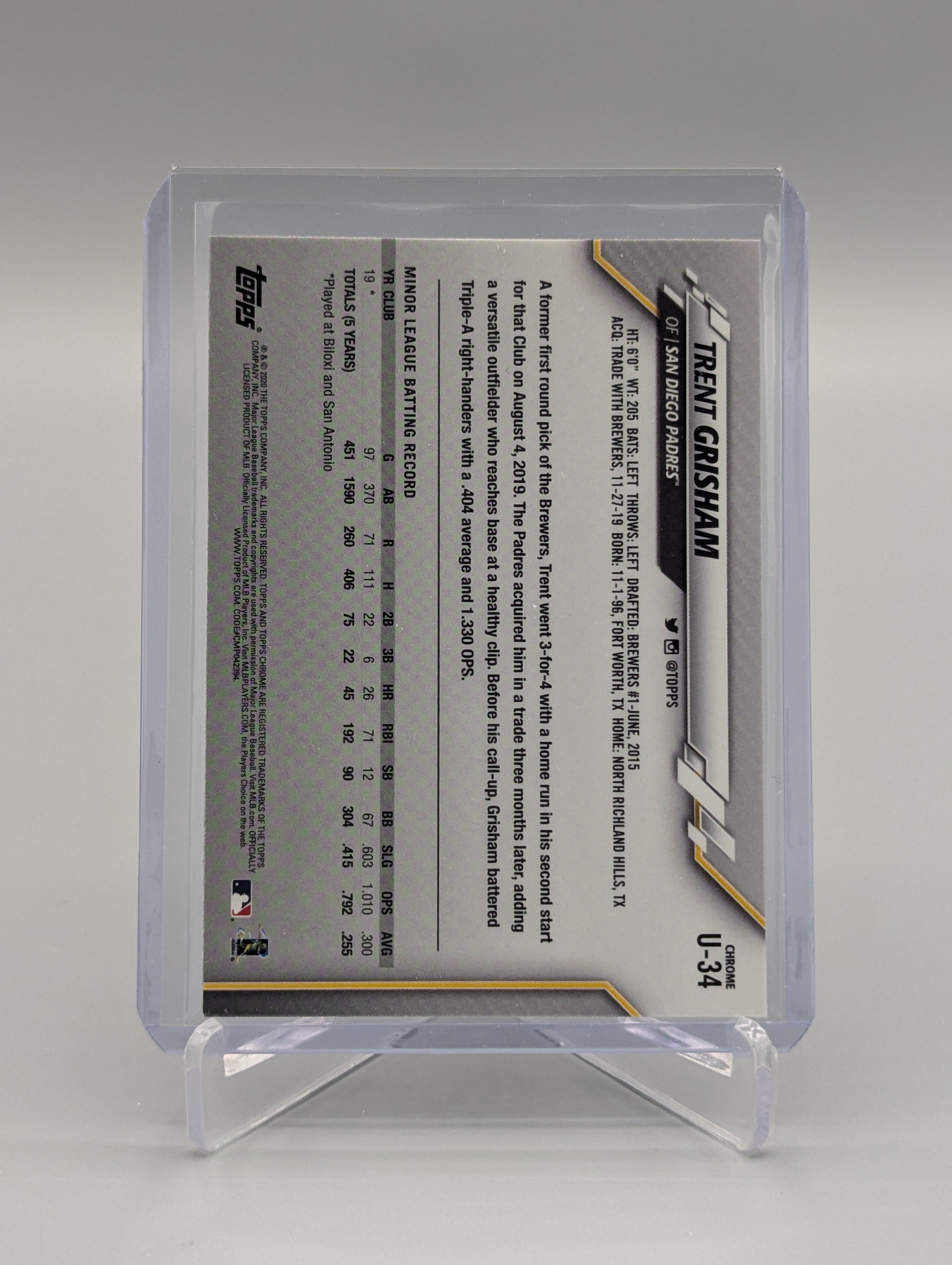 2020 Topps Chrome Update Pink Refractor #U-34 Trent Grisham RC Padres