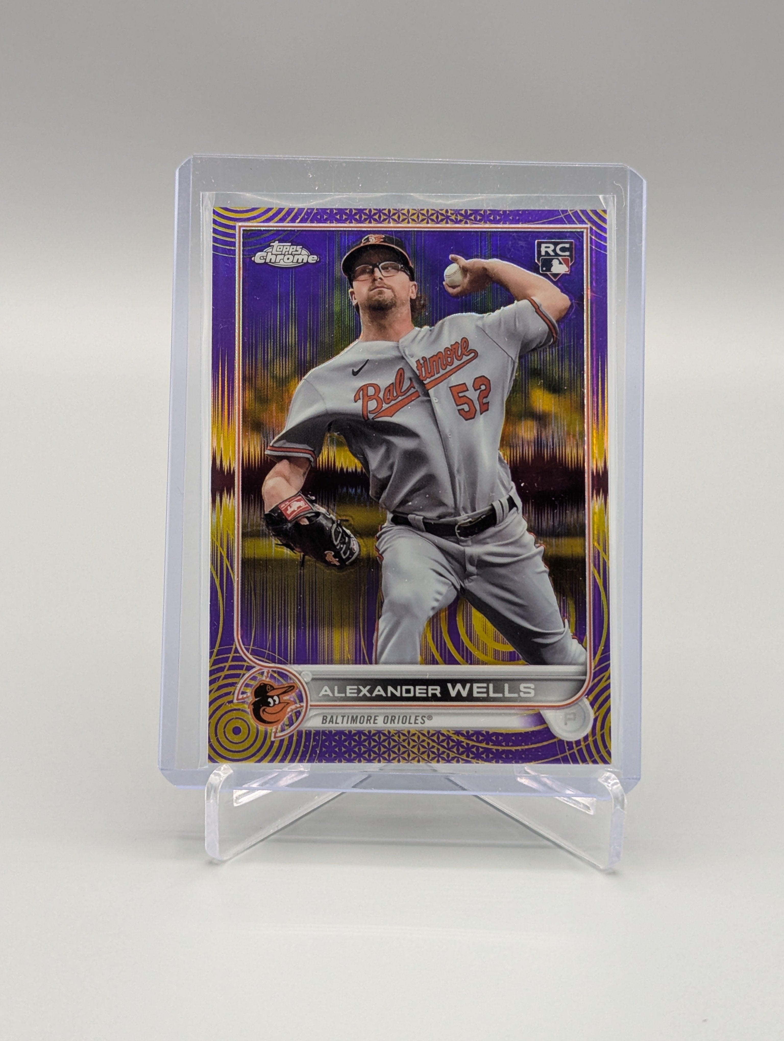 2022 Topps Chrome Sonic Purple Yellow #49 Alexander Wells RC #/299 Orioles