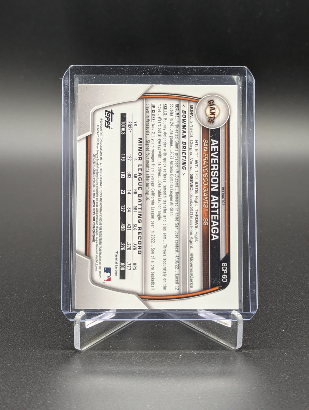 2023 Bowman Chrome Lunar Glow #BCP-60 Aeverson Arteaga Giants