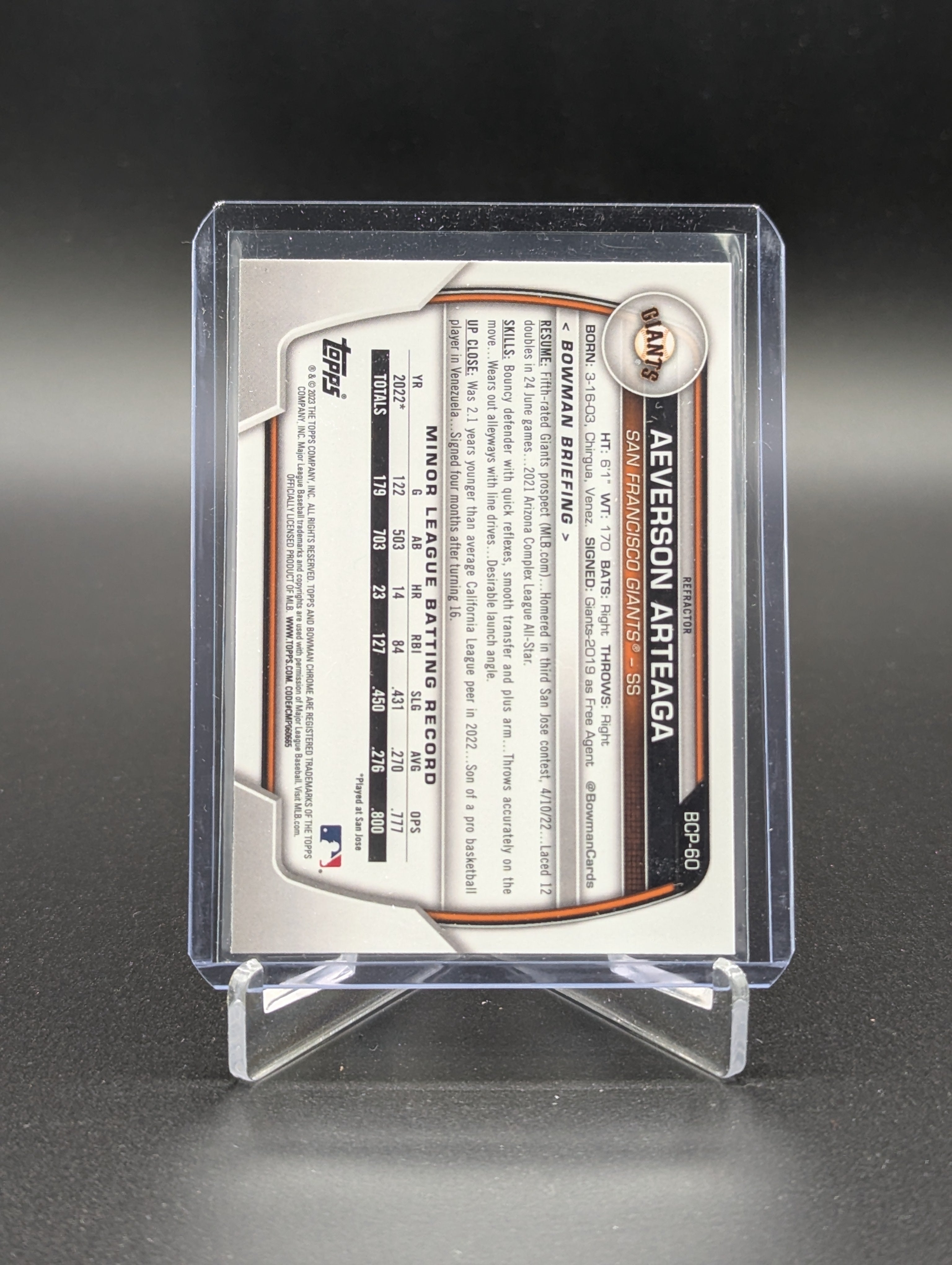 2023 Bowman Chrome Lunar Glow #BCP-60 Aeverson Arteaga Giants