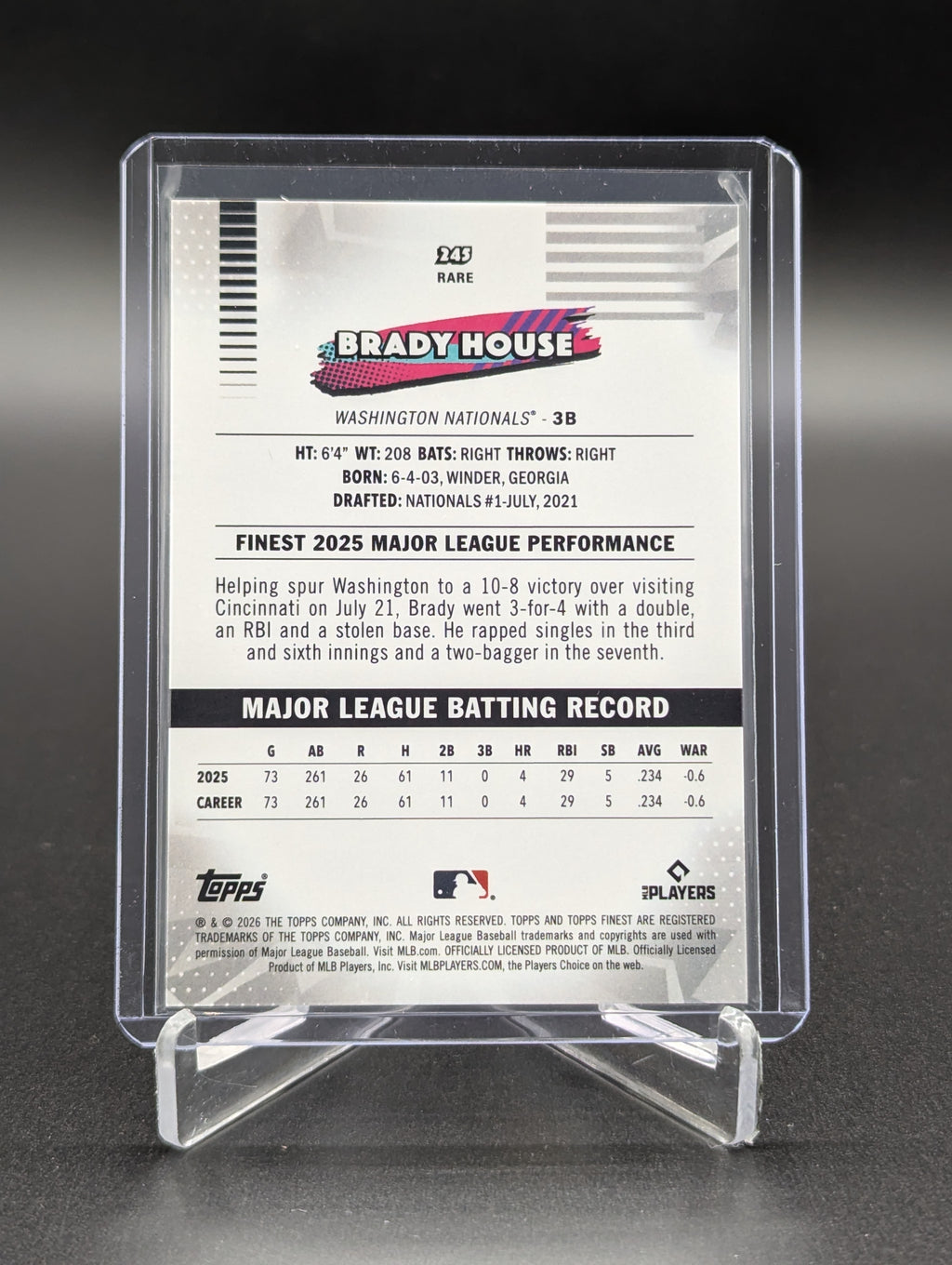 2026 Topps Finest X Fractor Green Rare /99 #245 Brady House RC Nationals