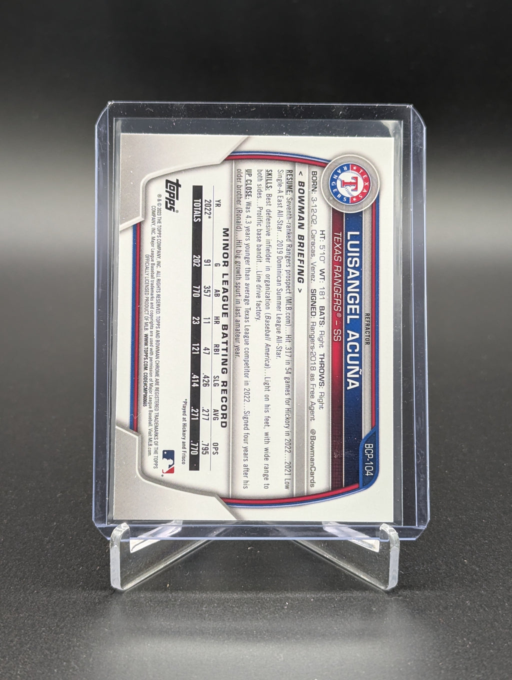 2023 Bowman Chrome Lunar Glow #BCP-104 Luisangel Acuna Rangers