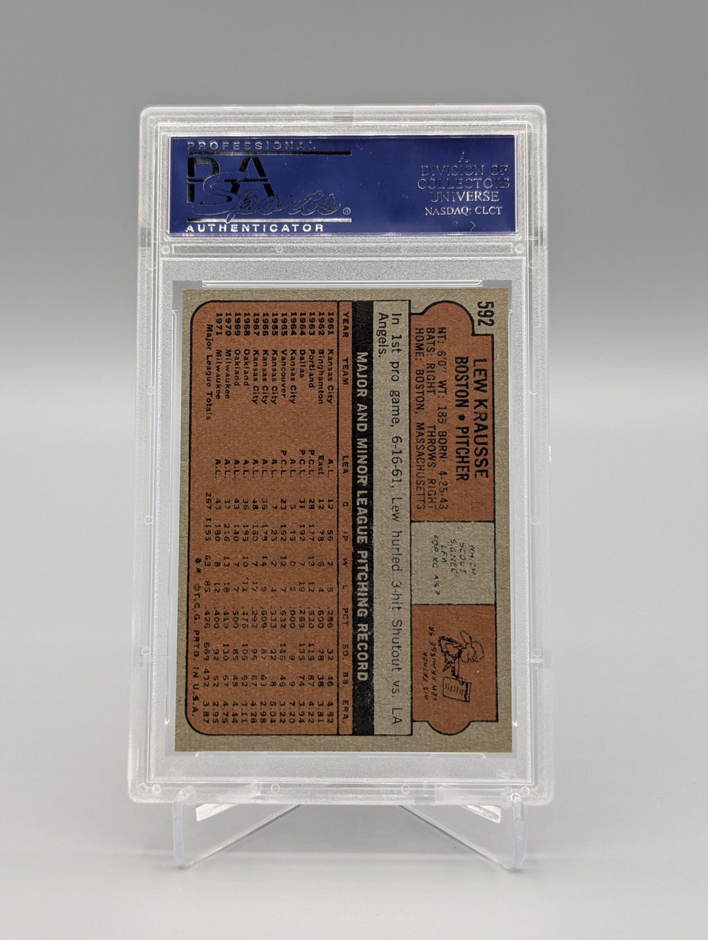 1972 Topps #592 Lew Krausse PSA 9 Red Sox