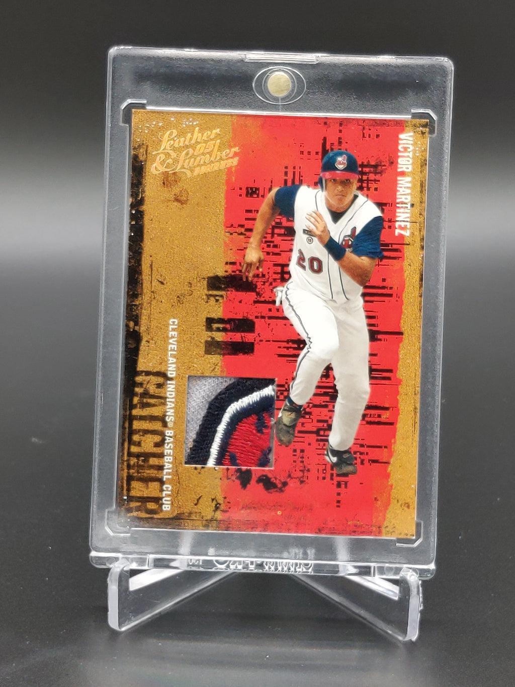 2005 Donruss Leather & Lumber Game Used Victor Martinez #/15 Chief Wahoo Patch Indians