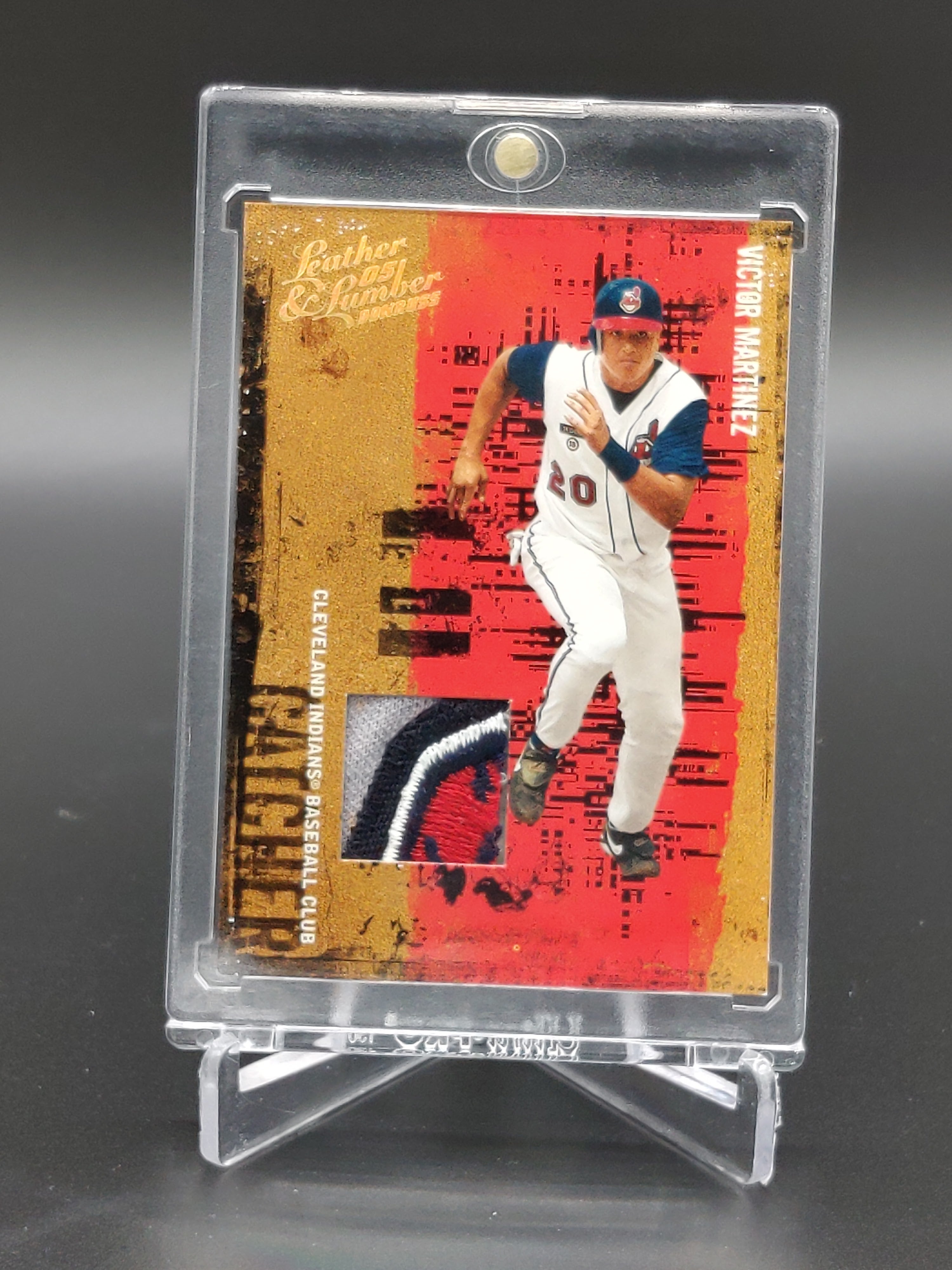 2005 Donruss Leather & Lumber Game Used Victor Martinez #/15 Chief Wahoo Patch Indians