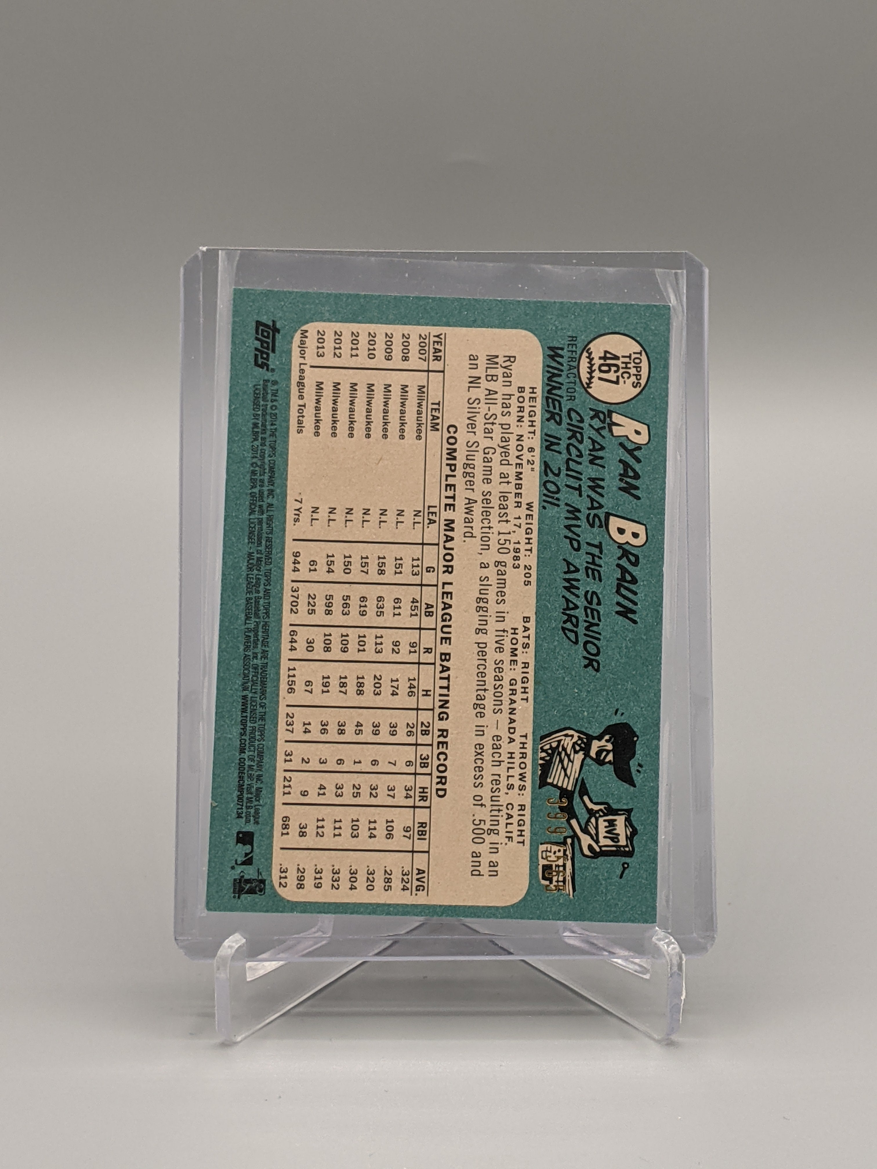 2014 Topps Heritage Chrome Refractor #467 Ryan Braun #/565 Brewers