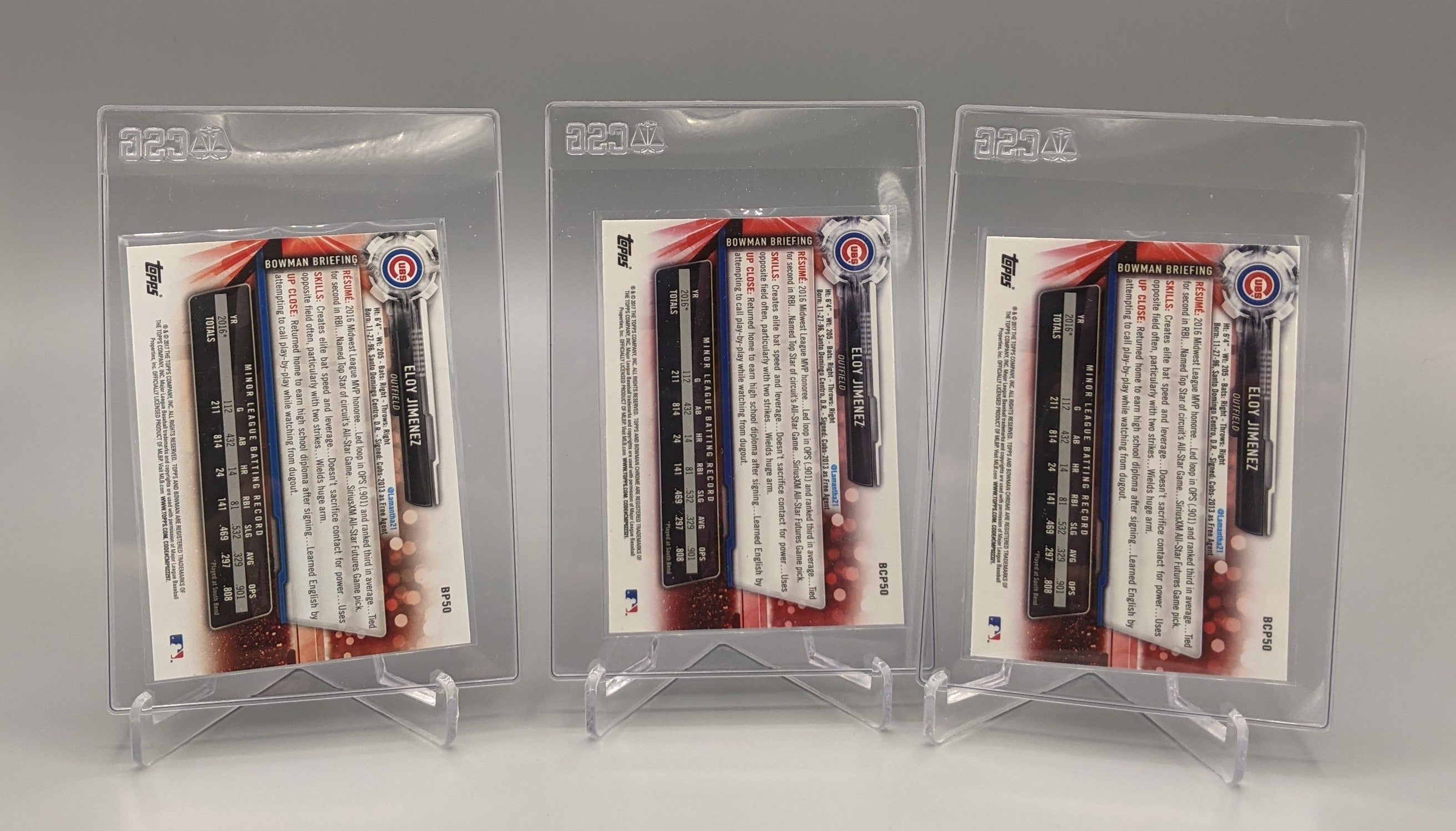 2017 Bowman Prospects & Chrome Lot #BP50 & BCP50 Eloy Jimenez (3 Cards) Cubs