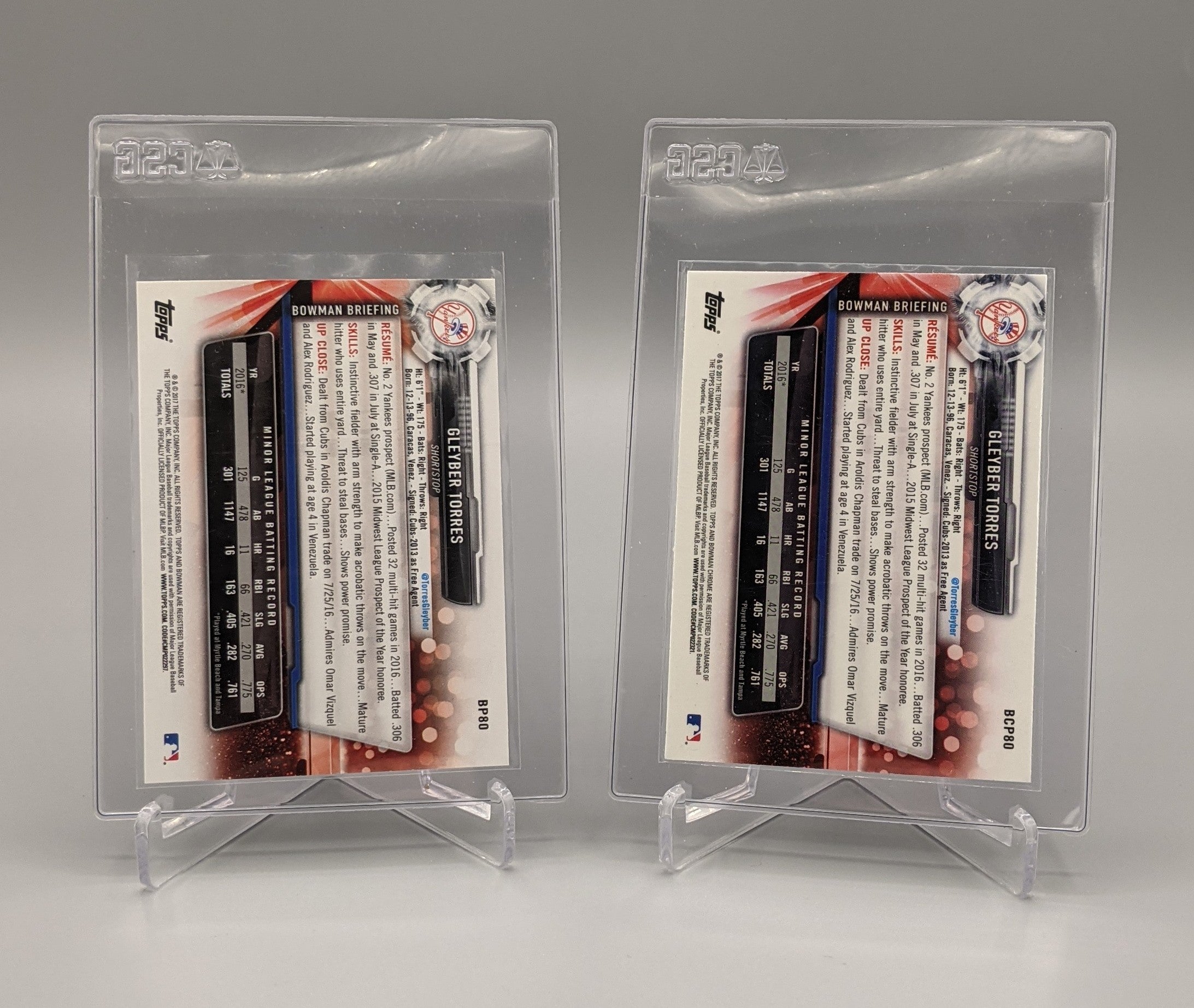 2017 Bowman Prospects & Chrome Lot #BP80 & BCP80 Gleyber Torres (2 Cards) Yankees