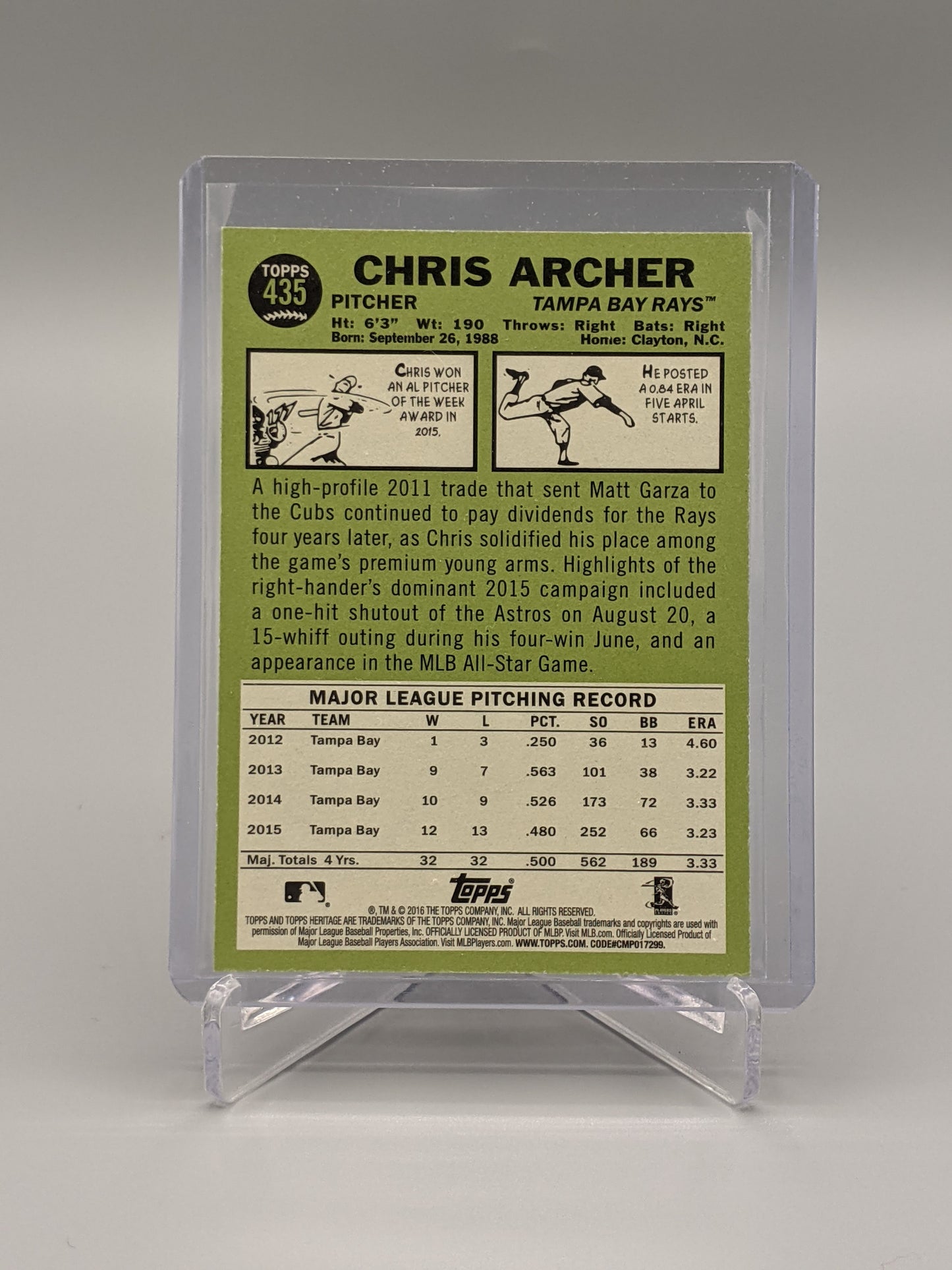 2016 Topps Heritage SP #435 Chris Archer Rays