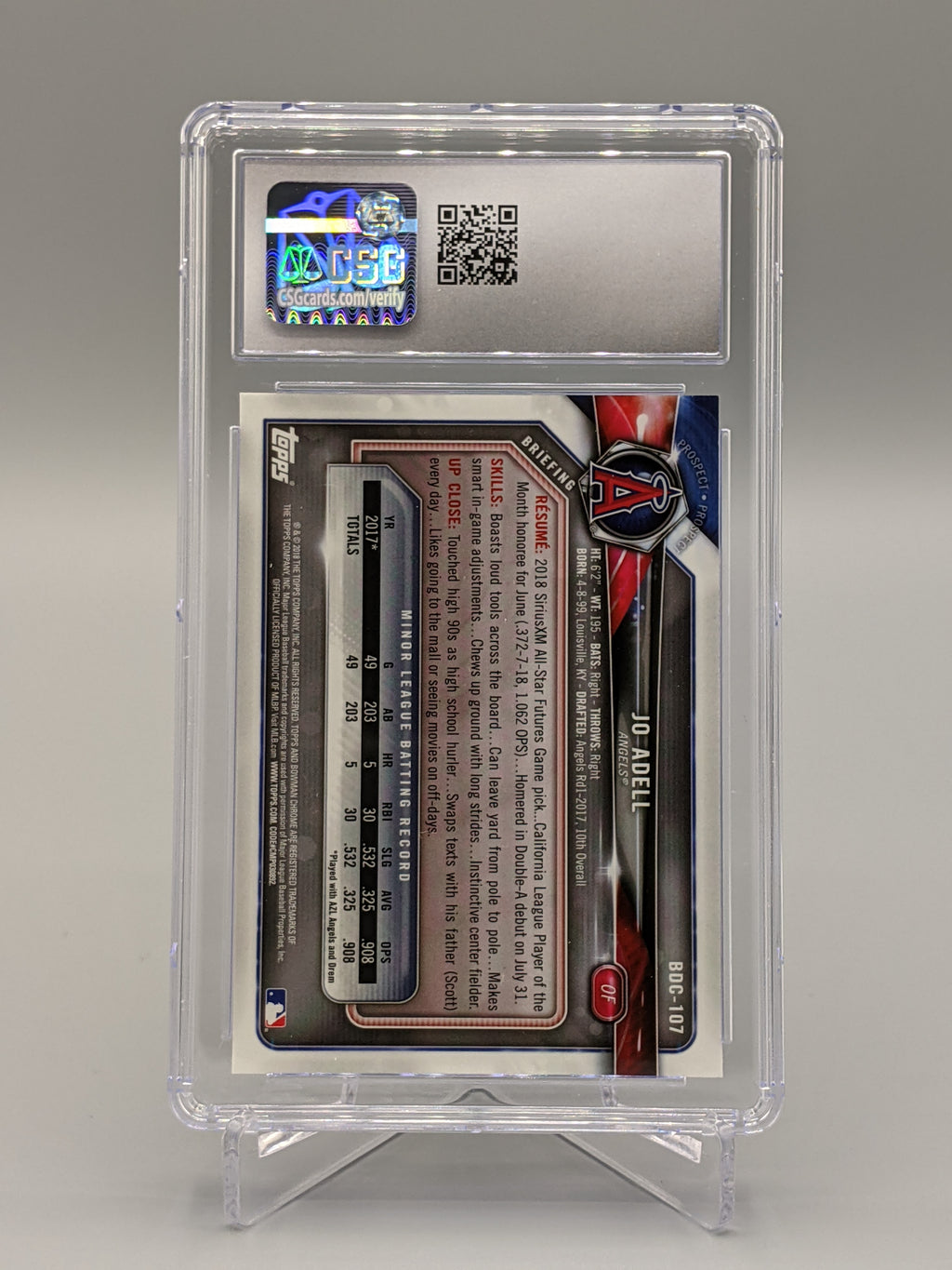 2018 Bowman Draft Chrome #BDC-107 Jo Adell CSG 10 Angels