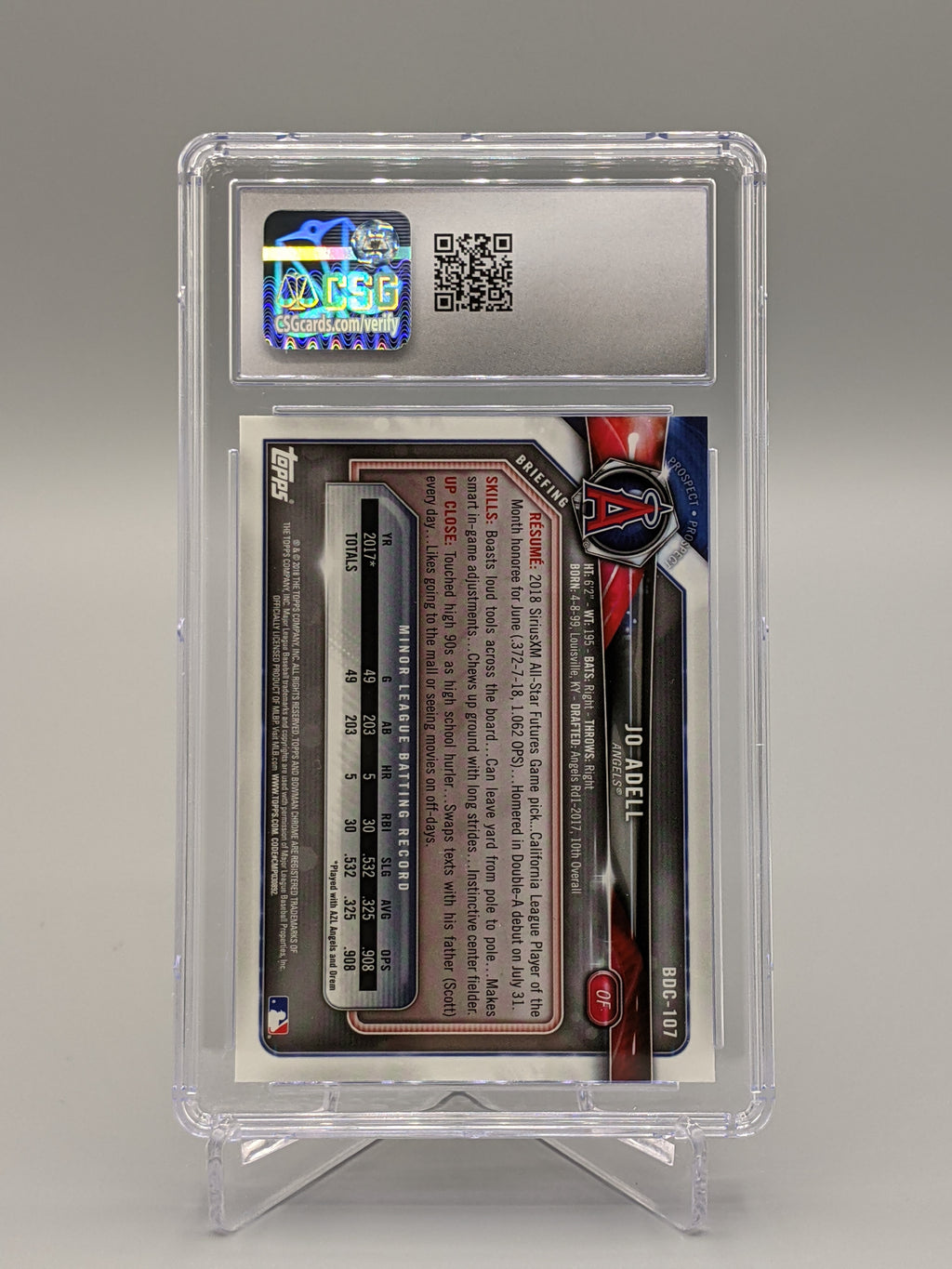 2018 Bowman Draft Chrome #BDC-107 Jo Adell CSG 10 Angels