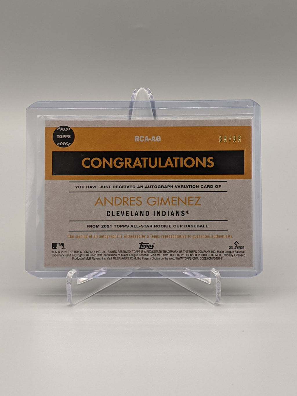 2021 Topps All Star Cup Holofractor Auto #RCA-AG Andres Gimenez RC #/99 Guardians