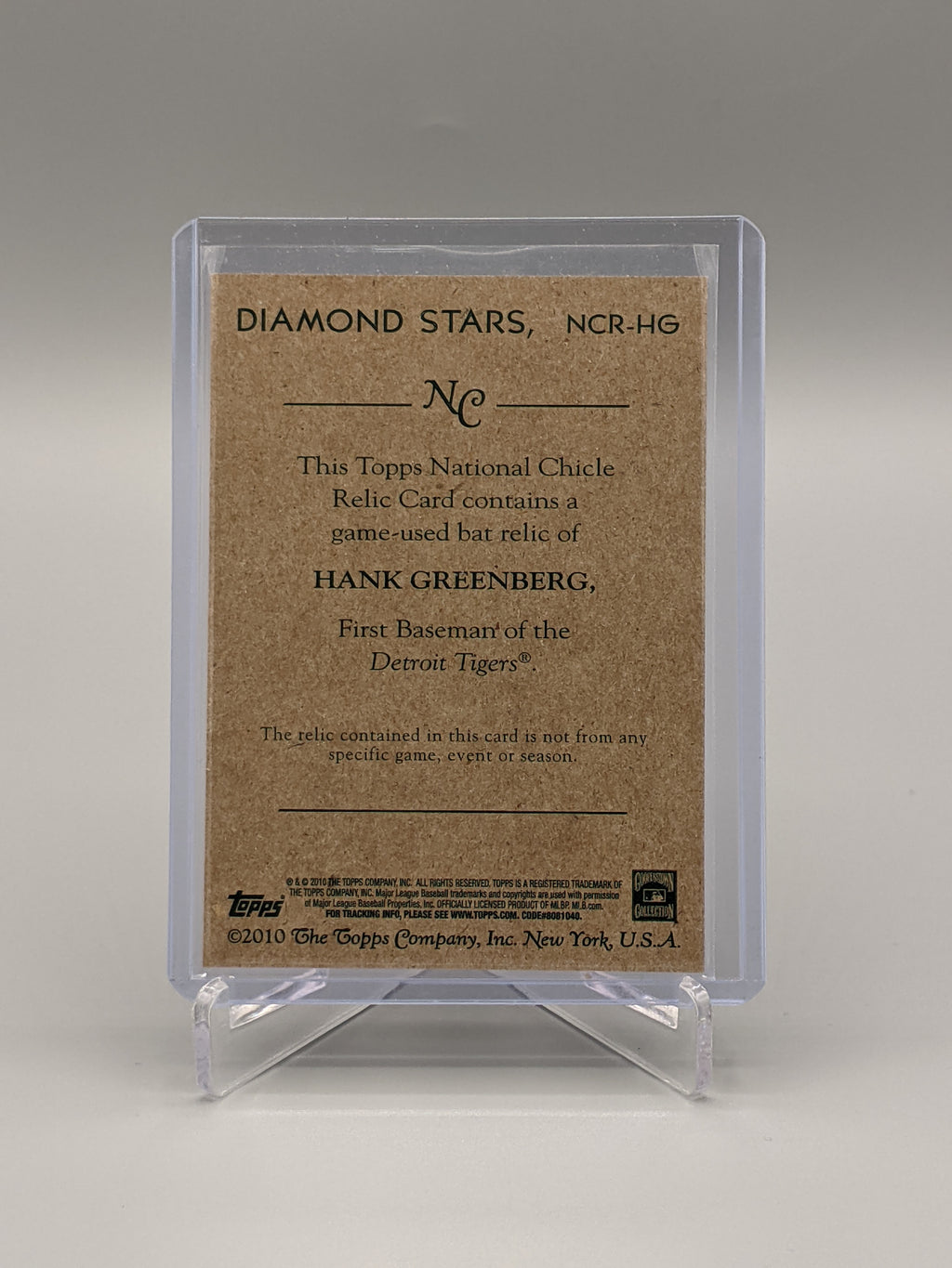 2010 Topps National Chicle Relic #NCR-HG Hank Greenberg Game Used Tigers