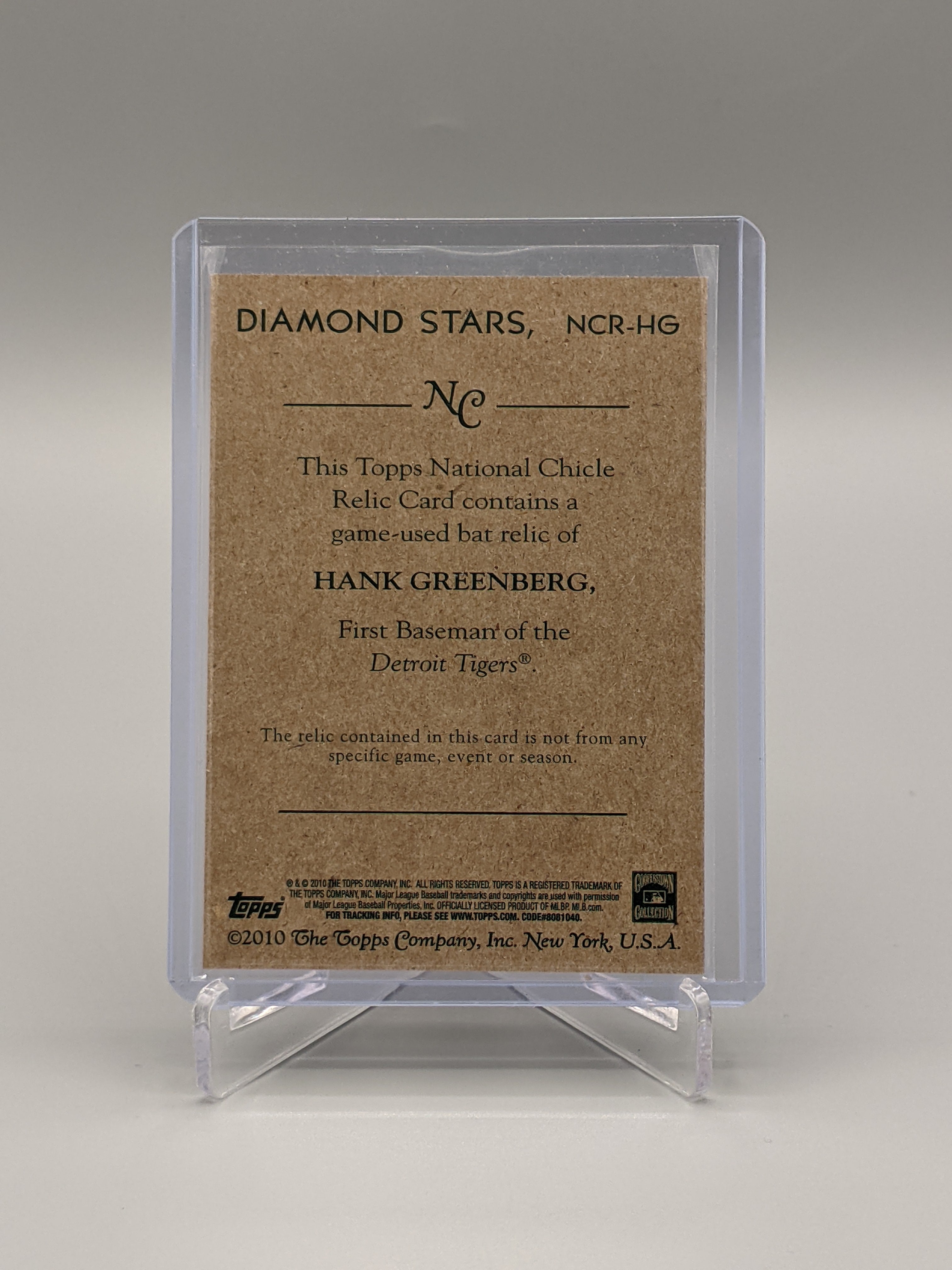 2010 Topps National Chicle Relic #NCR-HG Hank Greenberg Game Used Tigers
