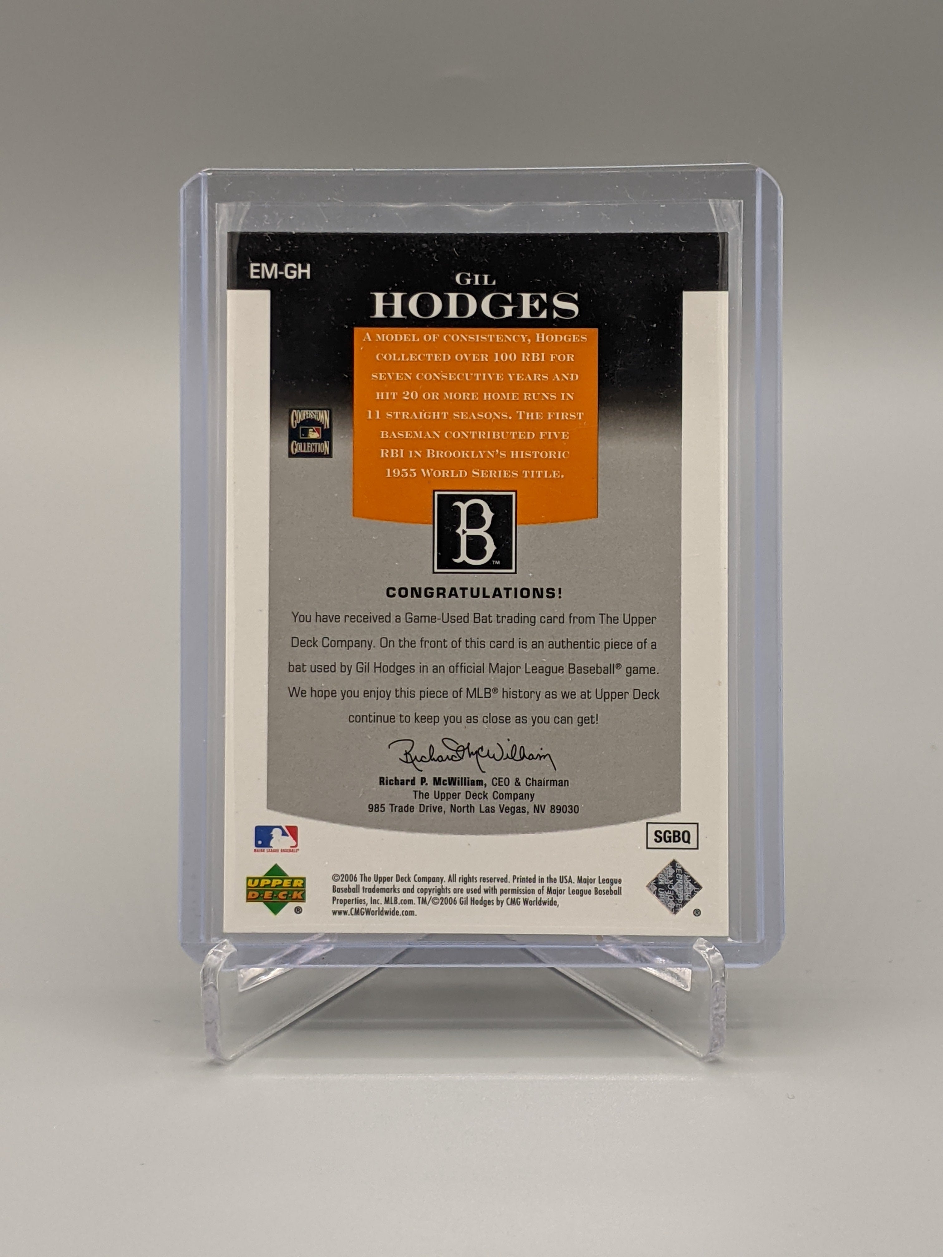 2006 Upper Deck Epic Epic Materials #EM-GH Gil Hodges #/39 Dodgers