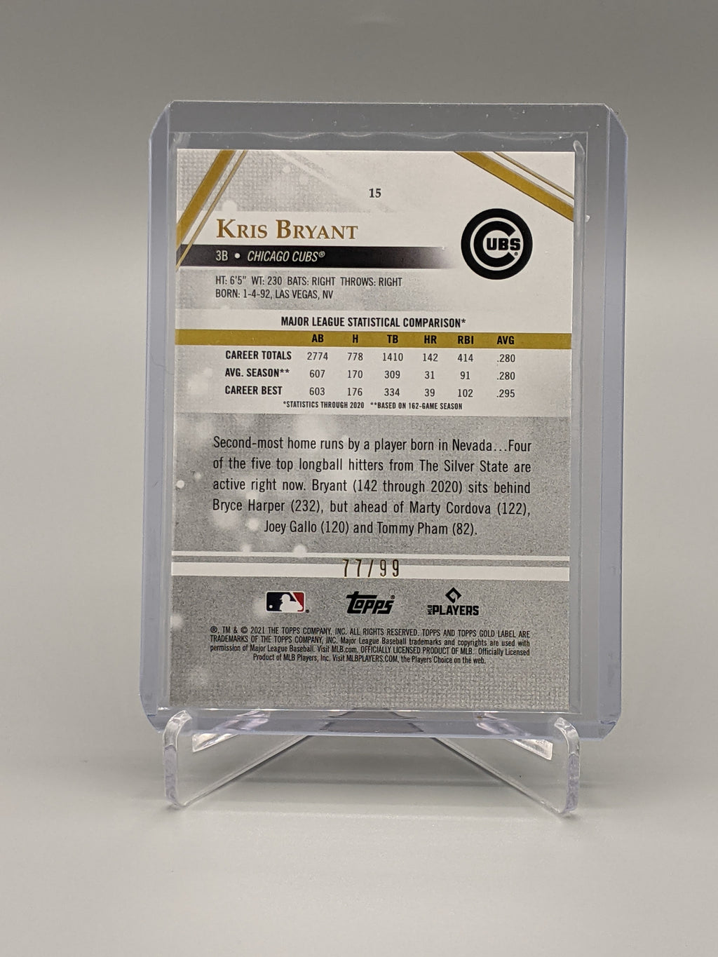2021 Topps Gold Label Class 1 Purple Kris Bryant #/99 Cubs