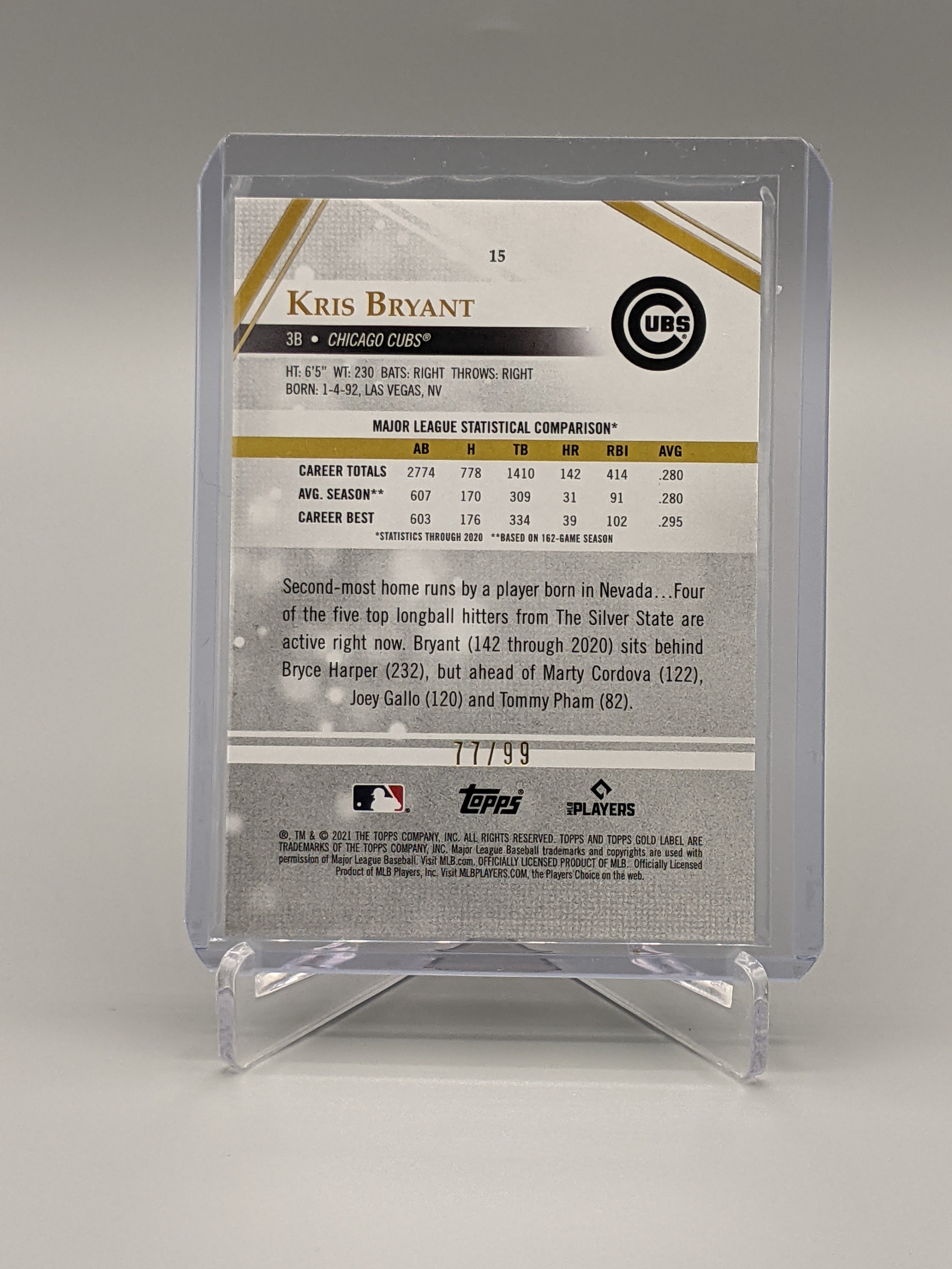 2021 Topps Gold Label Class 1 Purple Kris Bryant #/99 Cubs
