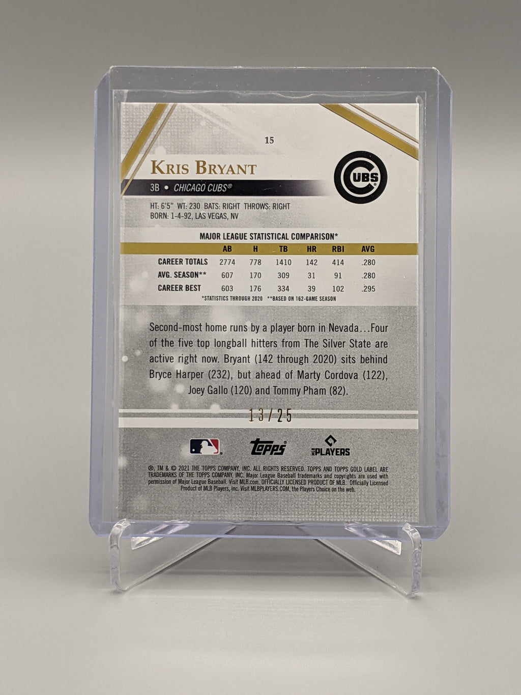 2021 Topps Gold Label Class 3 Red Kris Bryant #/25 Cubs