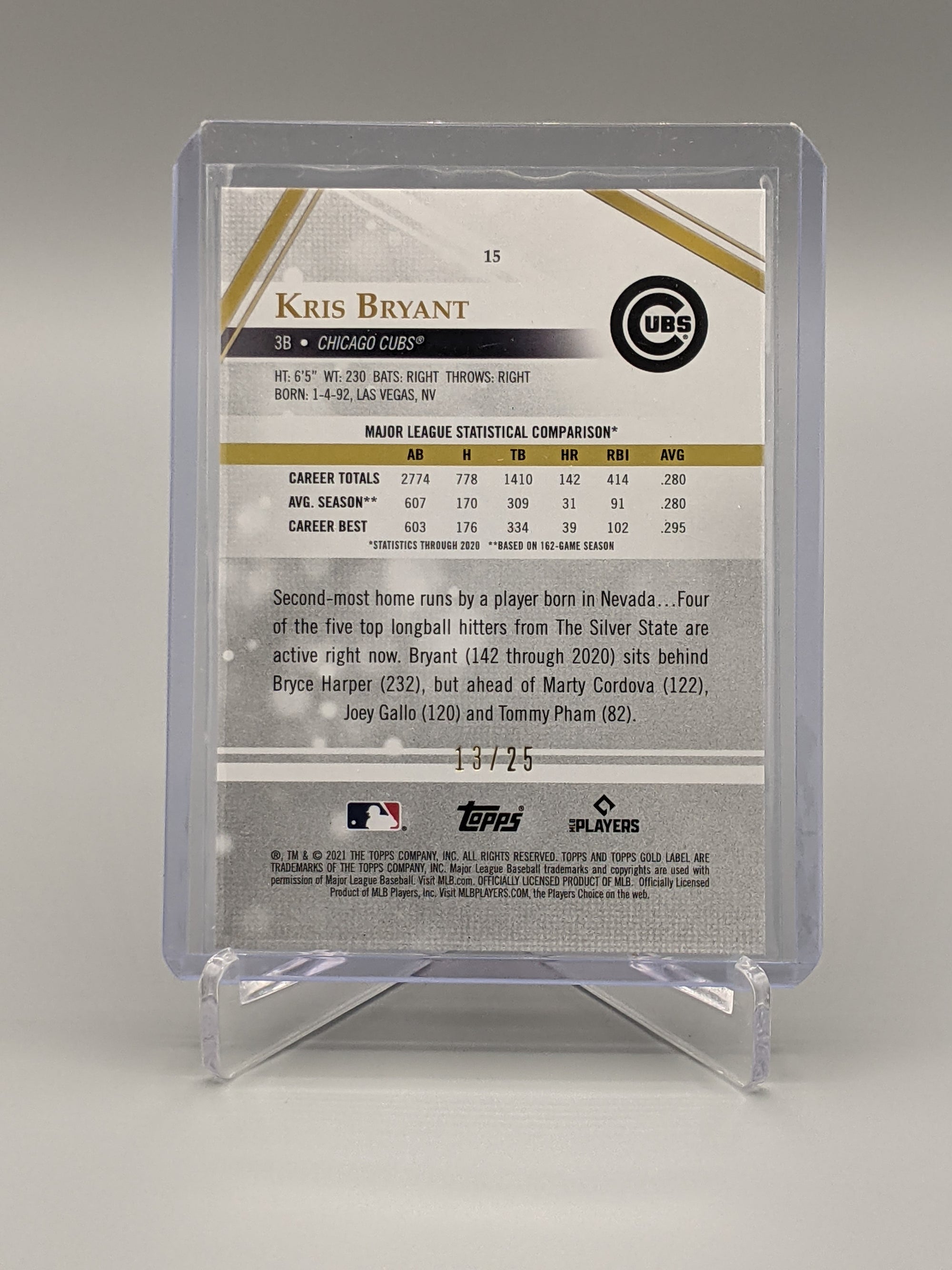 2021 Topps Gold Label Class 3 Red Kris Bryant #/25 Cubs