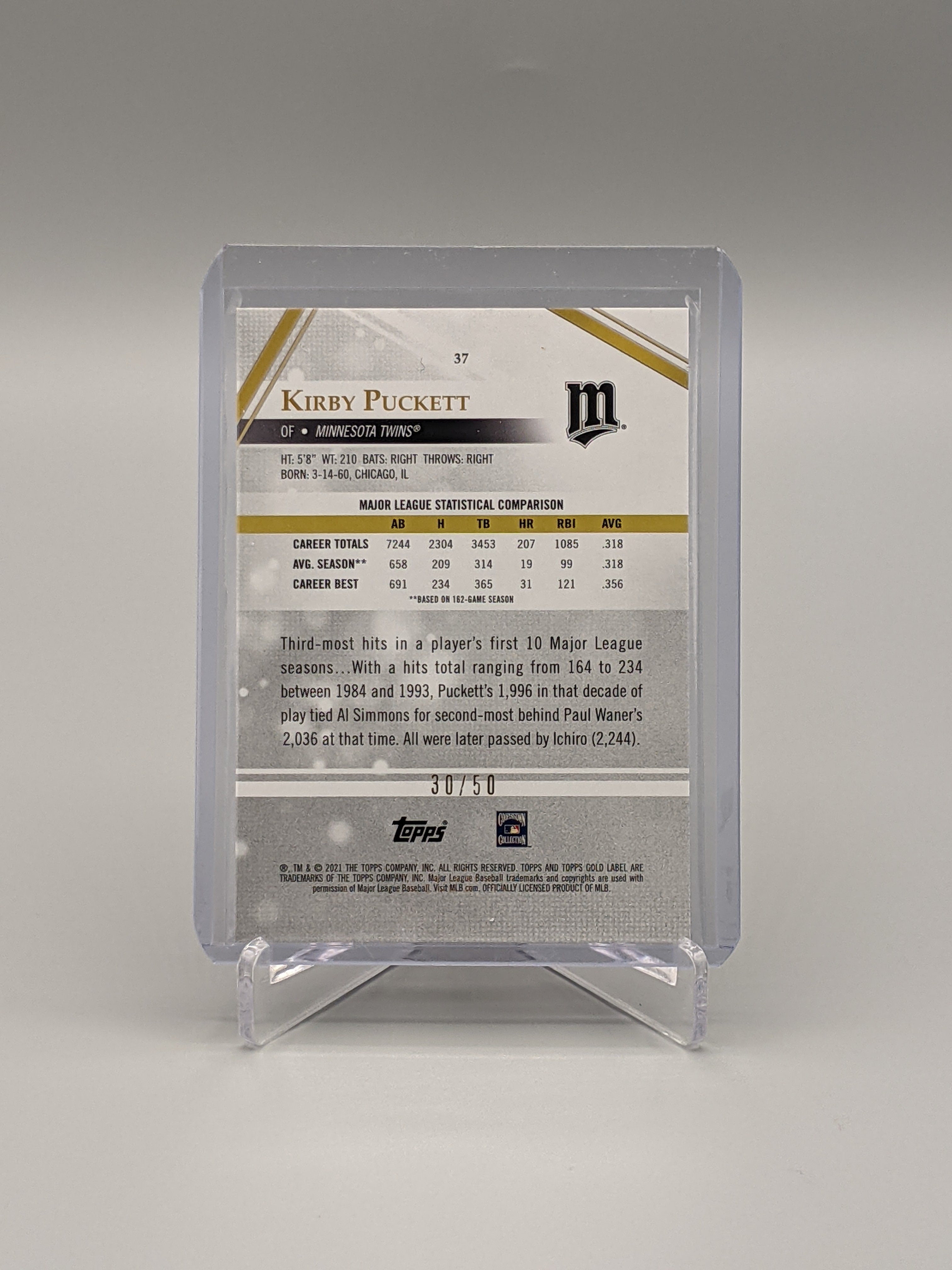 2021 Topps Gold Label Class 2 Red Kirby Puckett #/50 Twins