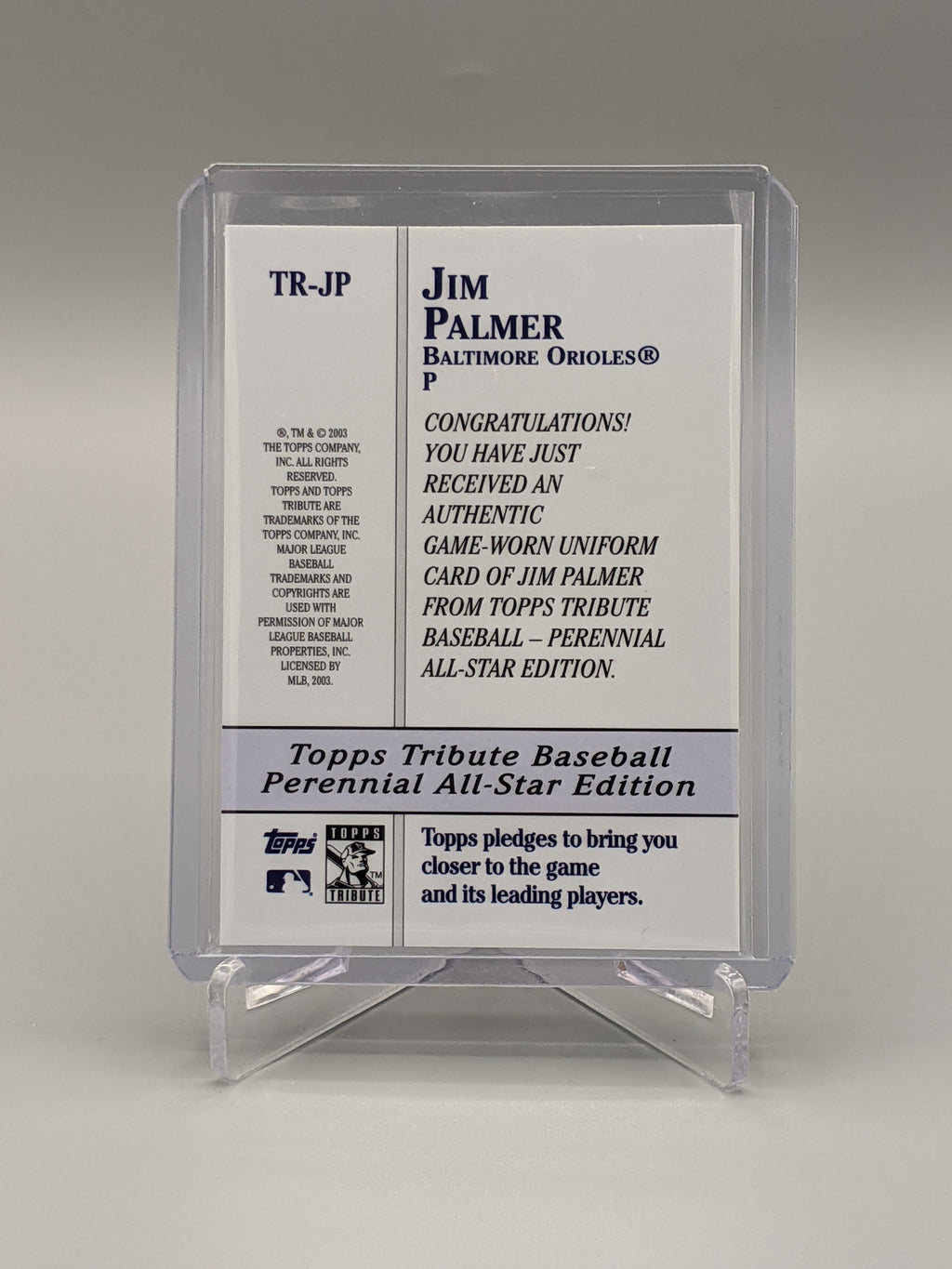 2003 Topps Tribute Perennial All Star Jim Palmer Game Used Orioles
