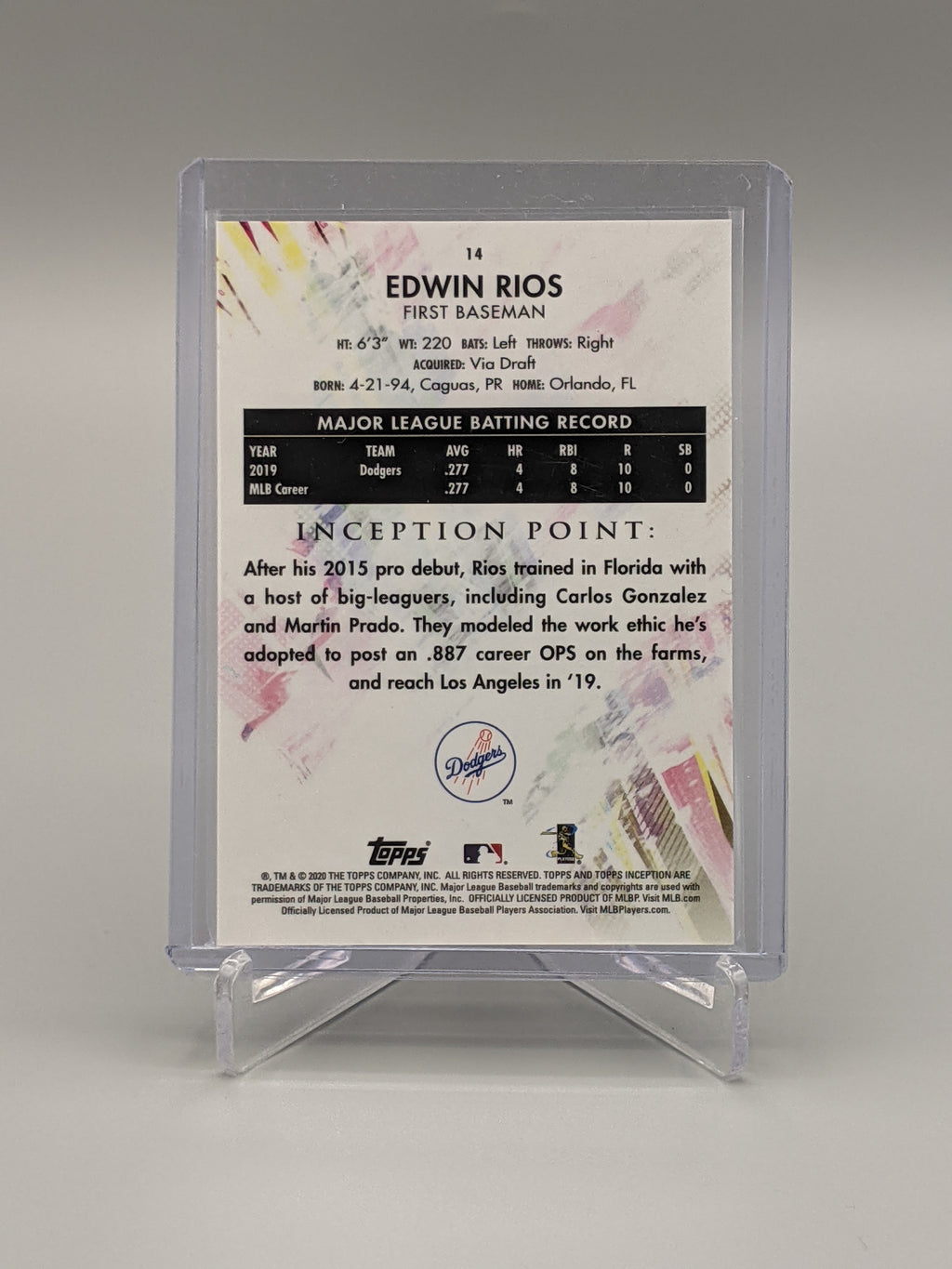 2020 Topps Inception #14 Edwin Rios RC Dodgers