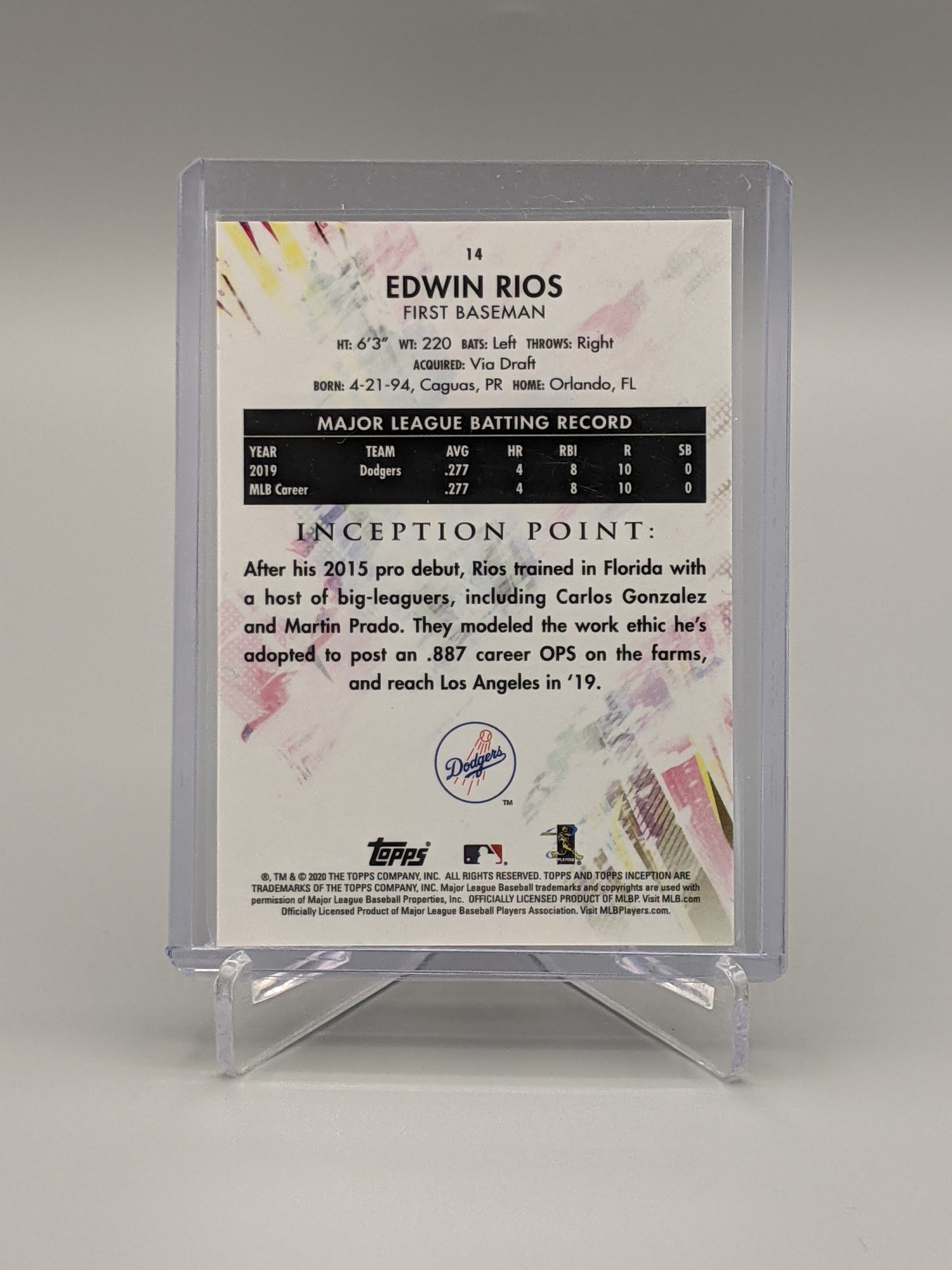 2020 Topps Inception #14 Edwin Rios RC Dodgers