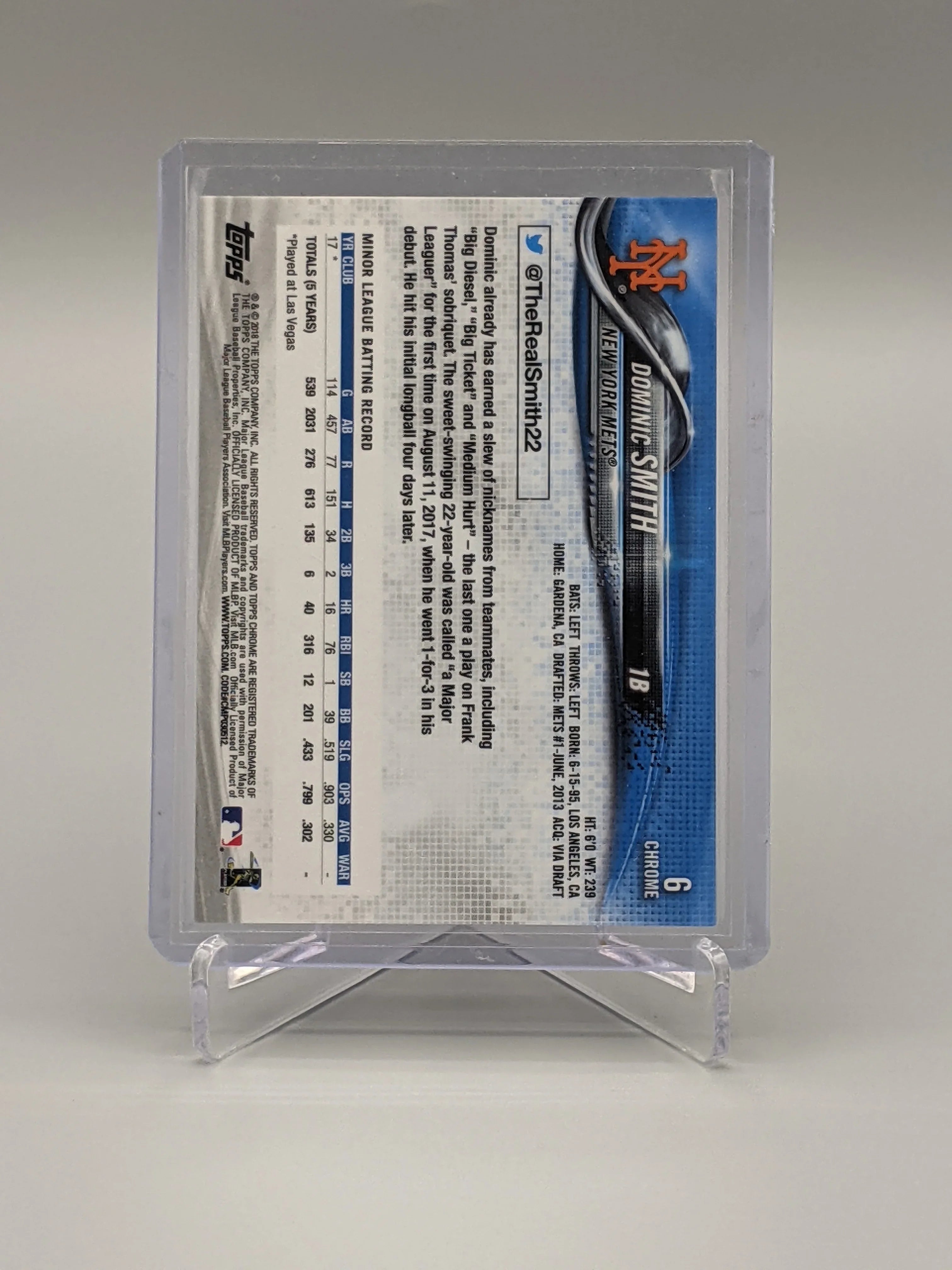 2018 Topps Chrome Sapphire #6 Dominic Smith RC Mets