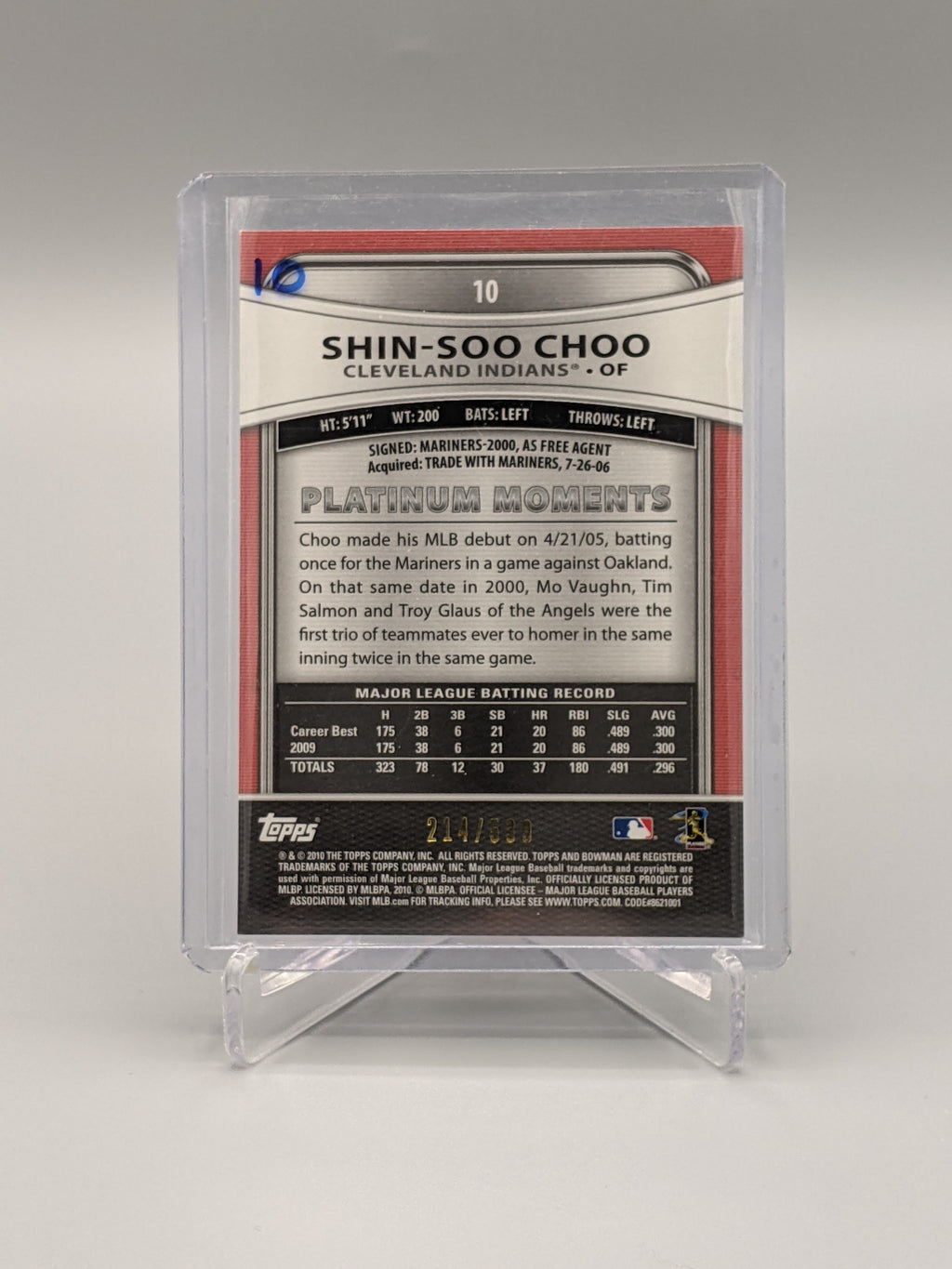 2010 Bowman Platinum Gold Shin-Soo Choo Indians