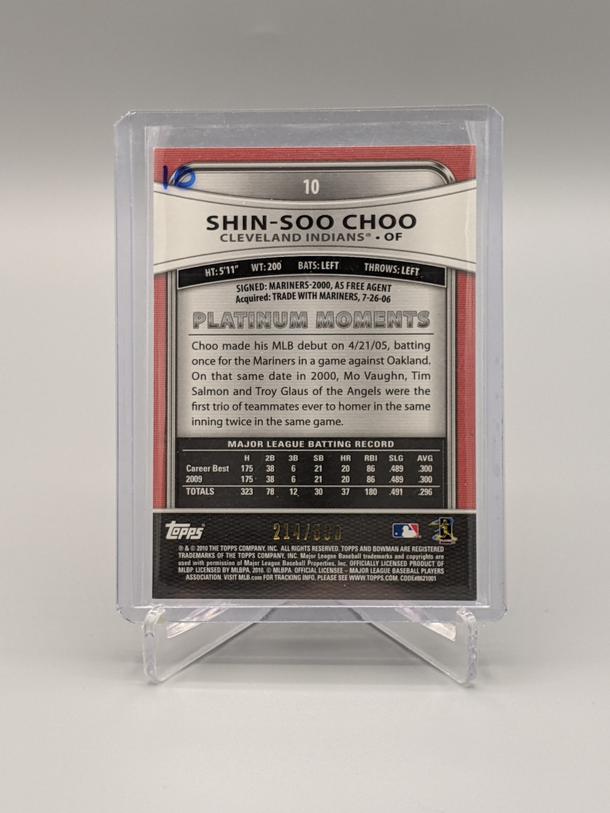 2010 Bowman Platinum Gold Shin-Soo Choo Indians