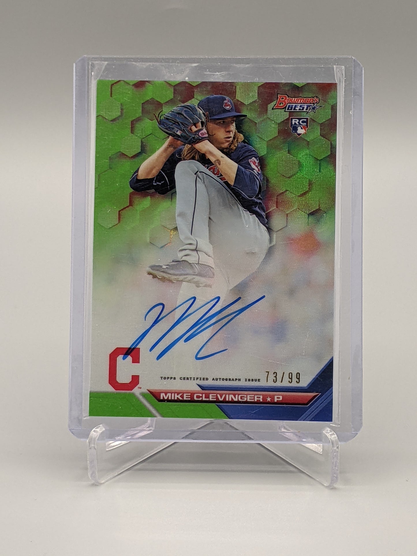2016 Bowman's Best Mike Clevinger RC Green Auto Indians