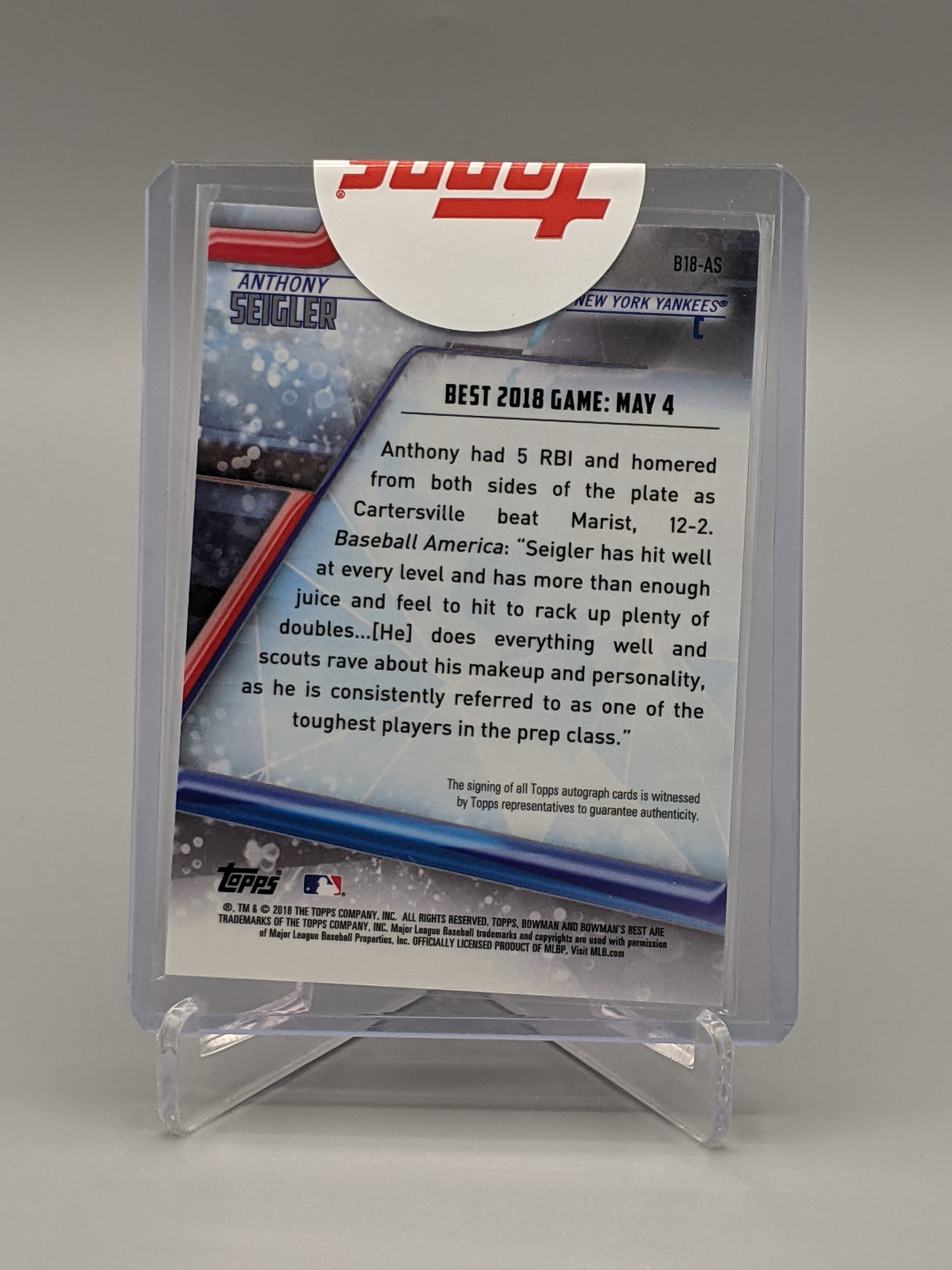 2018 Bowman's Best Auto #B18-AS Anthony Seigler Yankees