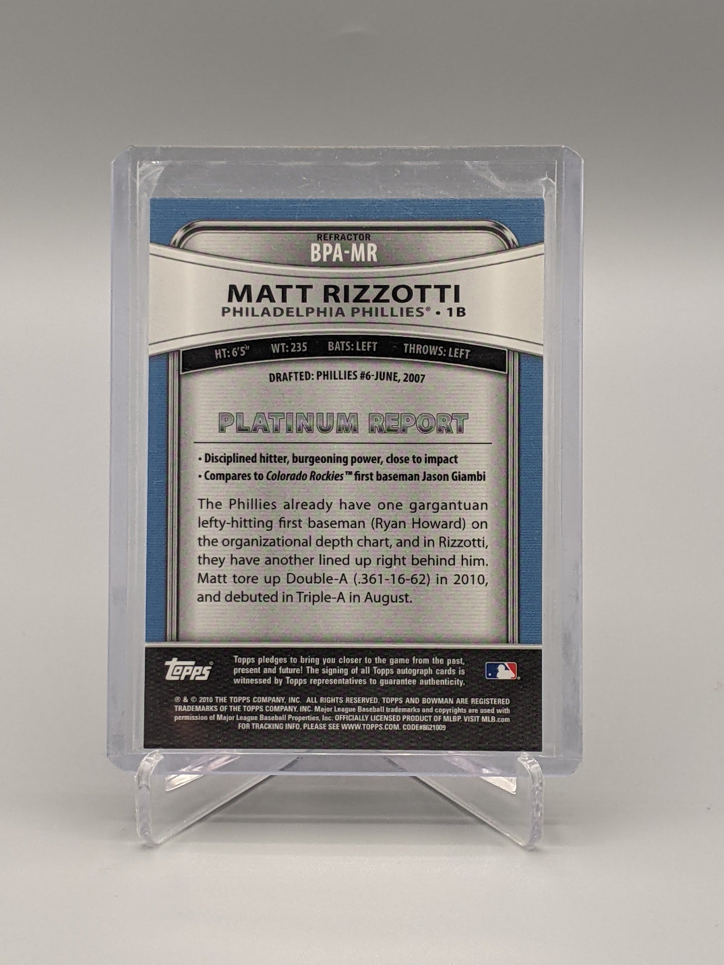 2010 Bowman Platinum Refractor Matt Rizzotti Phillies